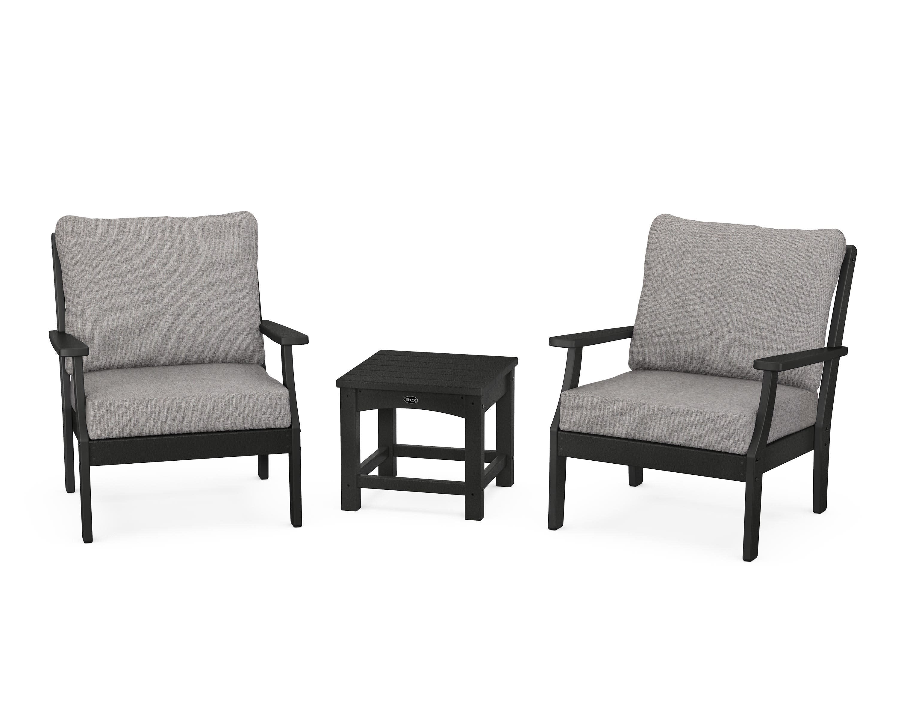 Yacht Club 3-Piece Deep Seating Set in Charcoal Black / Grey Mist