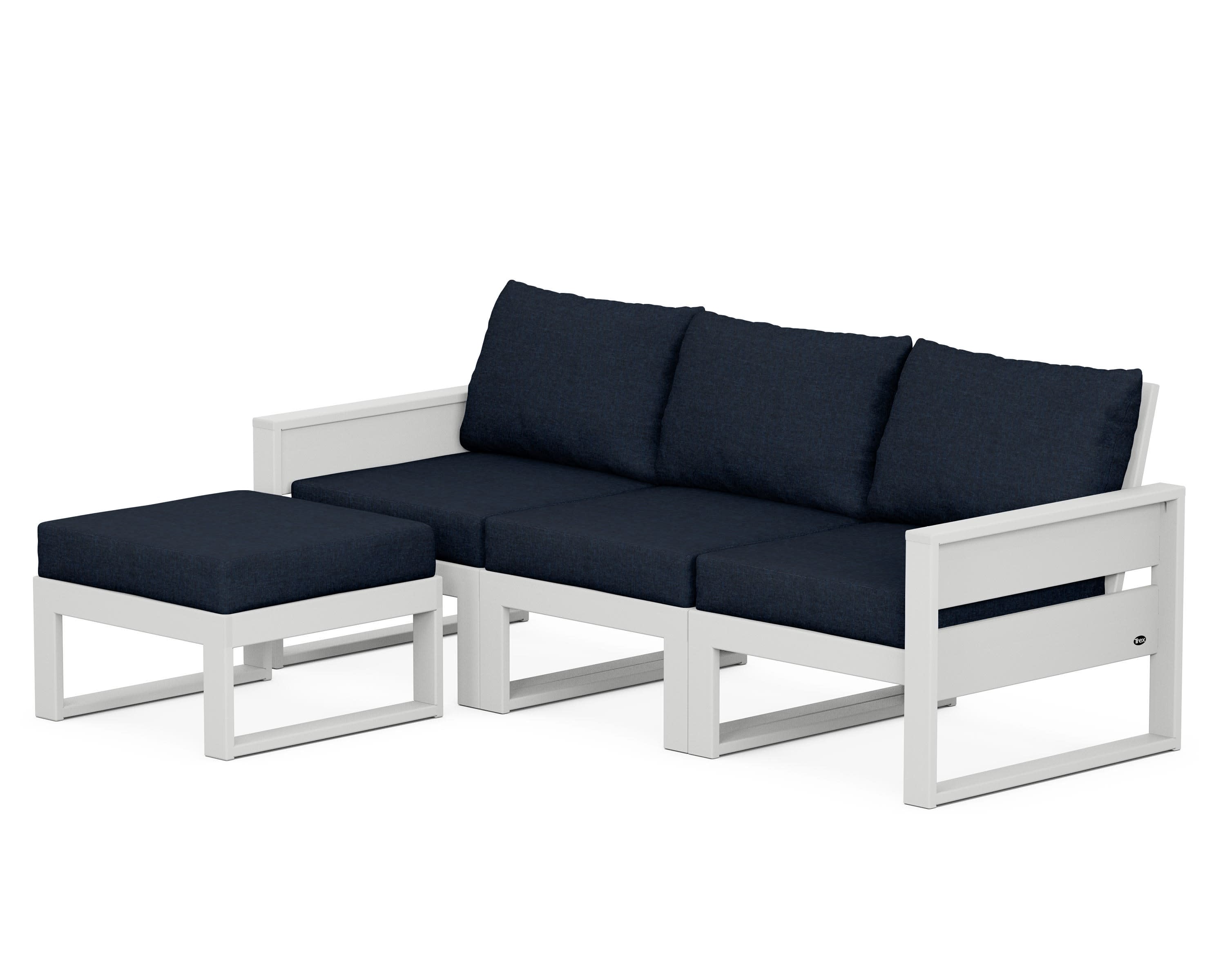 Eastport 4- Piece Sectional with Ottoman in Classic White / Marine Indigo