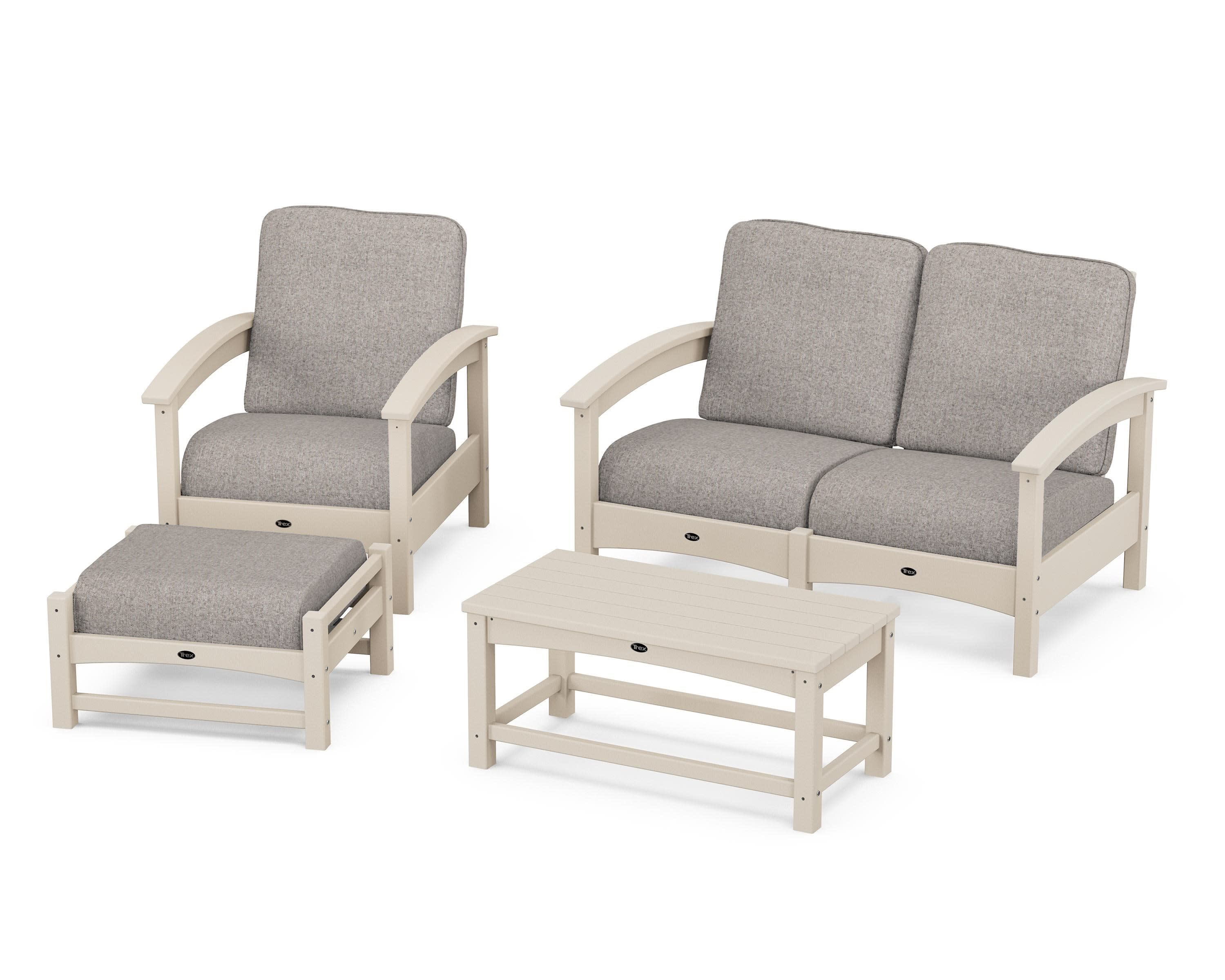 Rockport 4-Piece Deep Seating Conversation Group in Sand Castle / Weathered Tweed