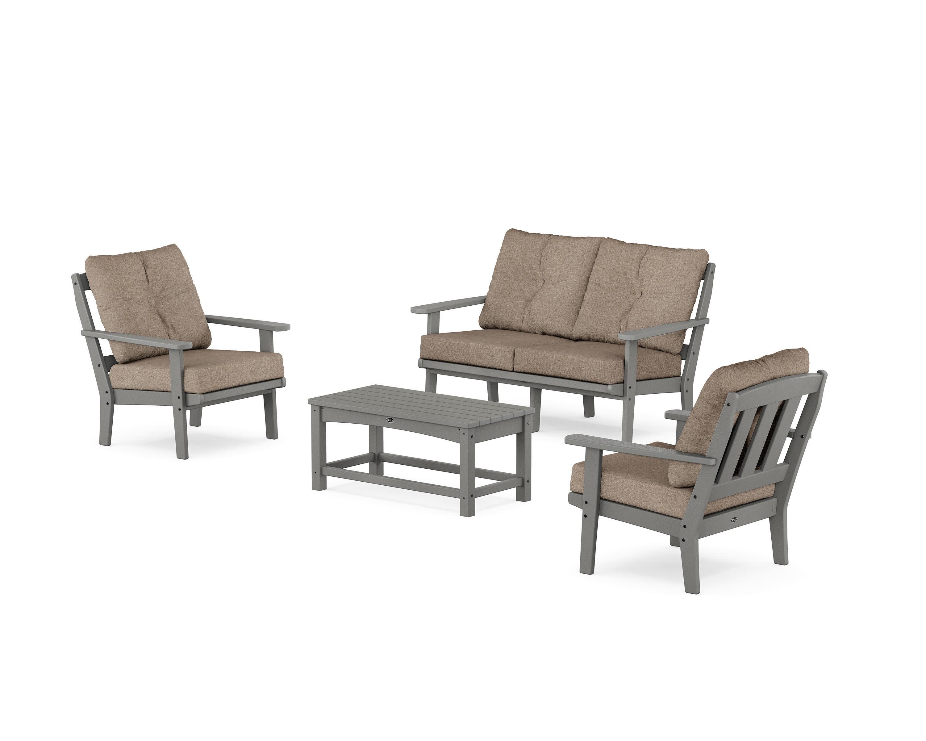 Cape Cod 4-Piece Deep Seating Set with Loveseat in Stepping Stone / Spiced Burlap