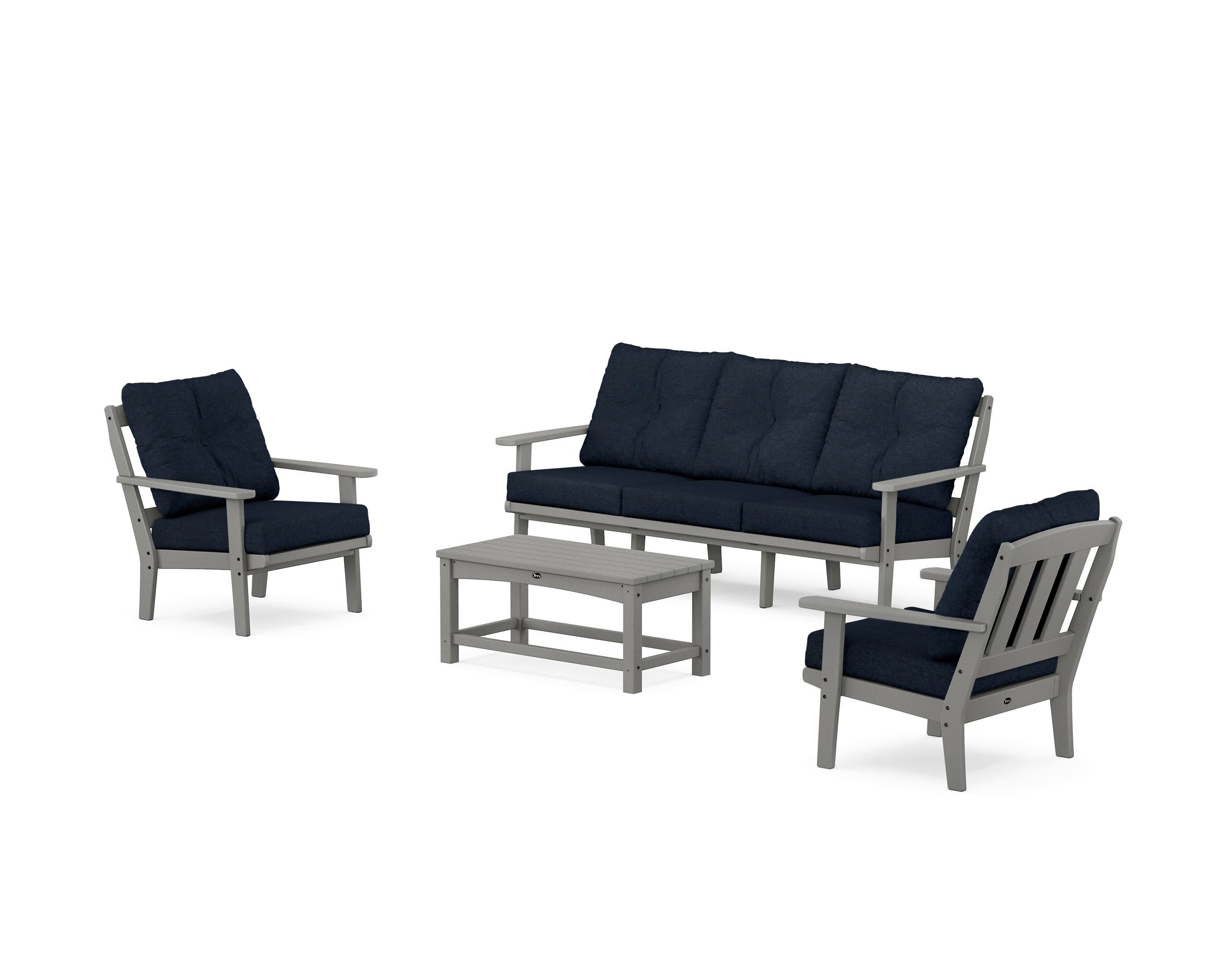 Cape Cod 4-Piece Deep Seating Set with Sofa in Stepping Stone / Marine Indigo