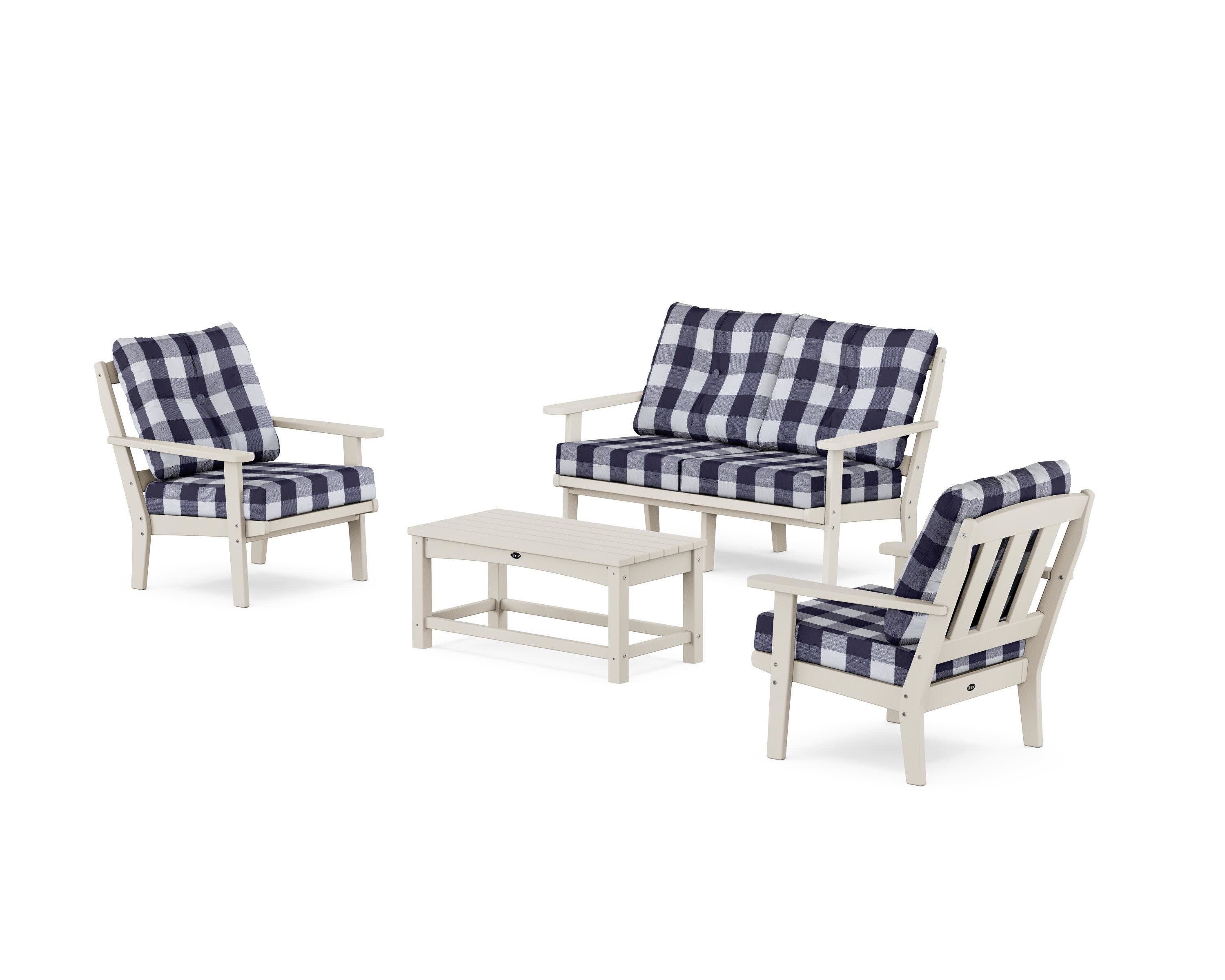 Cape Cod 4-Piece Deep Seating Set with Loveseat in Sand Castle / Buffalo Plaid Navy
