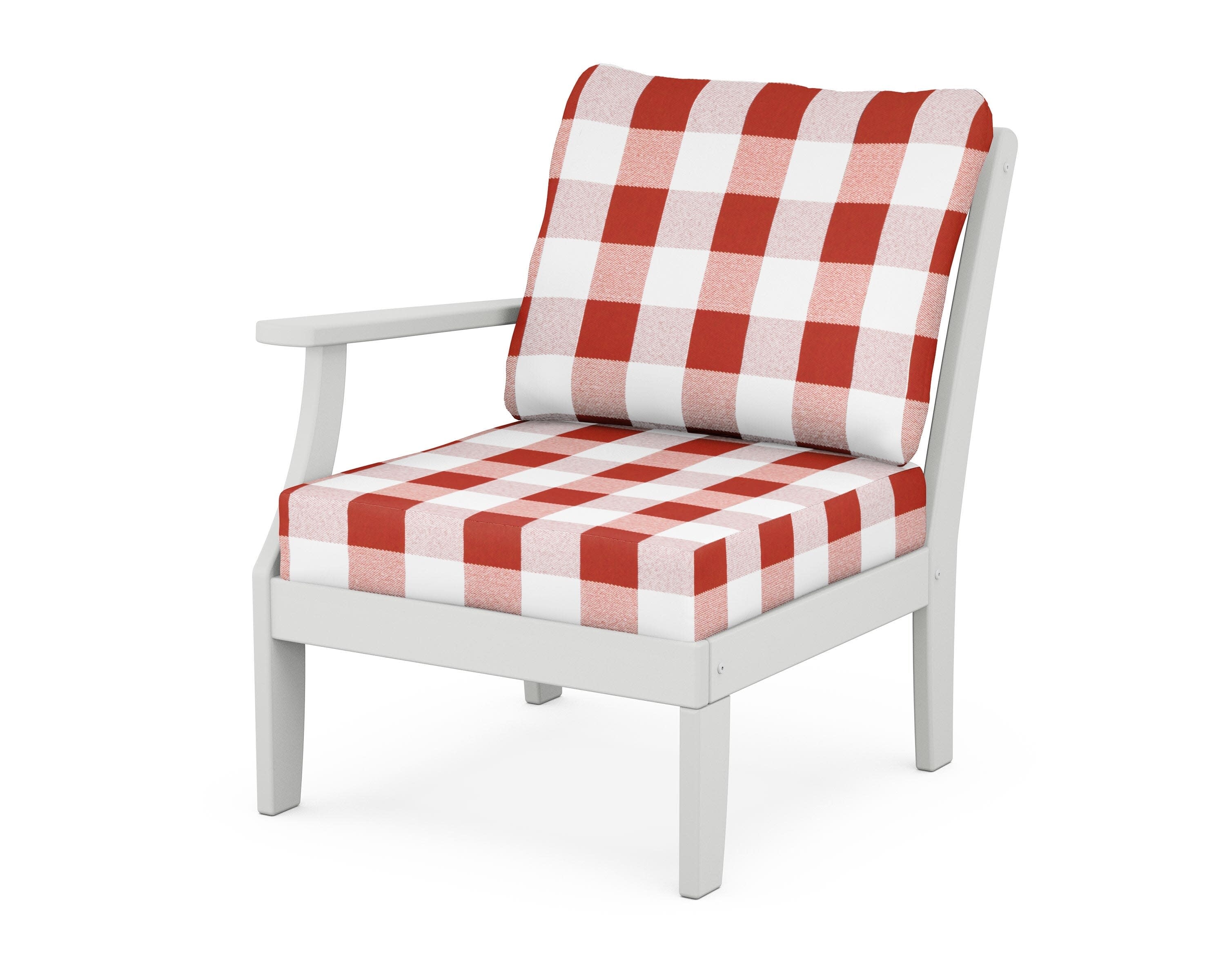 Yacht Club Modular Left Arm Chair in Classic White / Buffalo Plaid Crimson