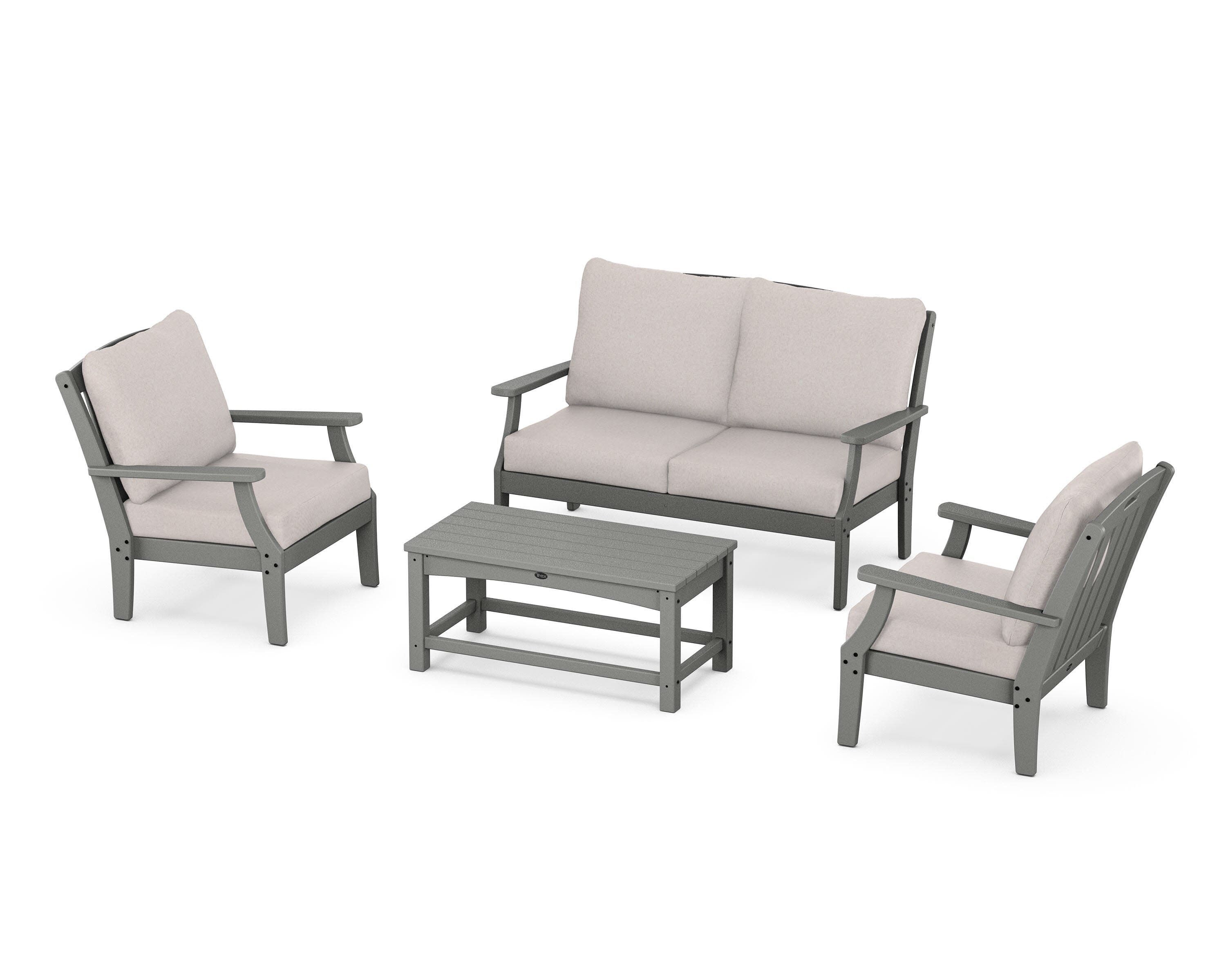 Yacht Club 4-Piece Deep Seating Chair Set in Stepping Stone / Dune Burlap