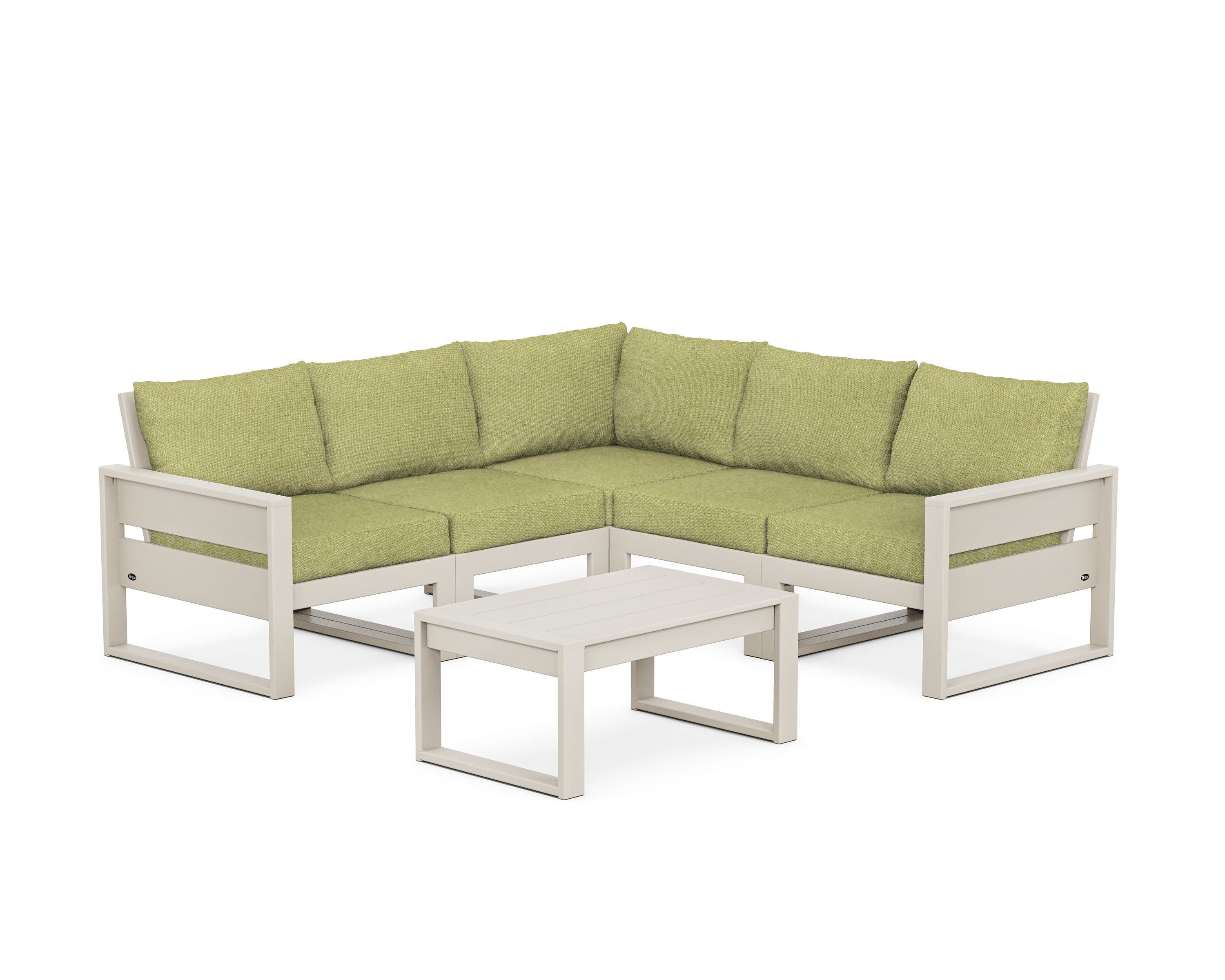 Eastport 6-Piece Deep Seating Sectional + Coffee Table Set in Sand Castle / Chartreuse Boucle