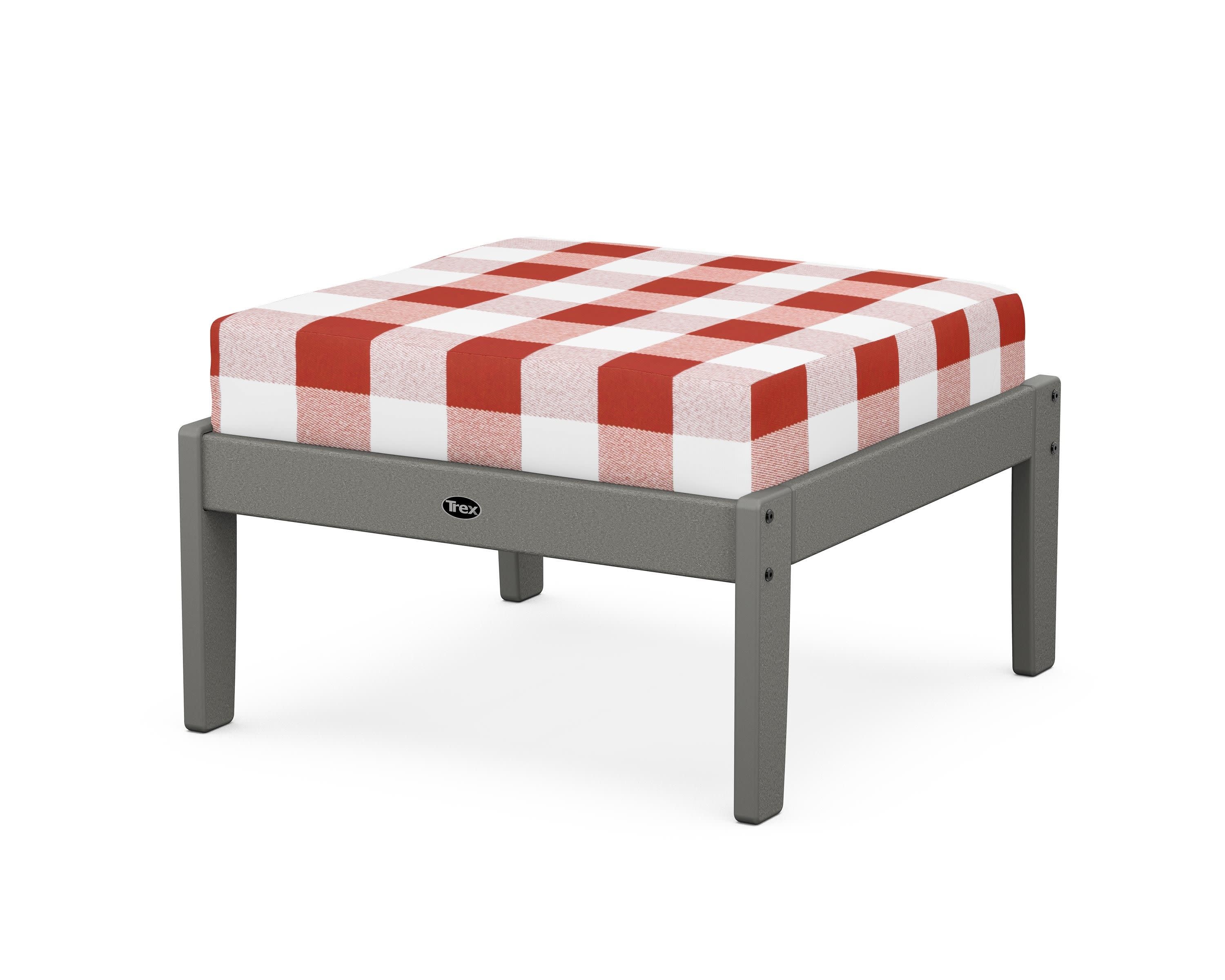 Yacht Club Deep Seating Ottoman in Stepping Stone / Buffalo Plaid Crimson