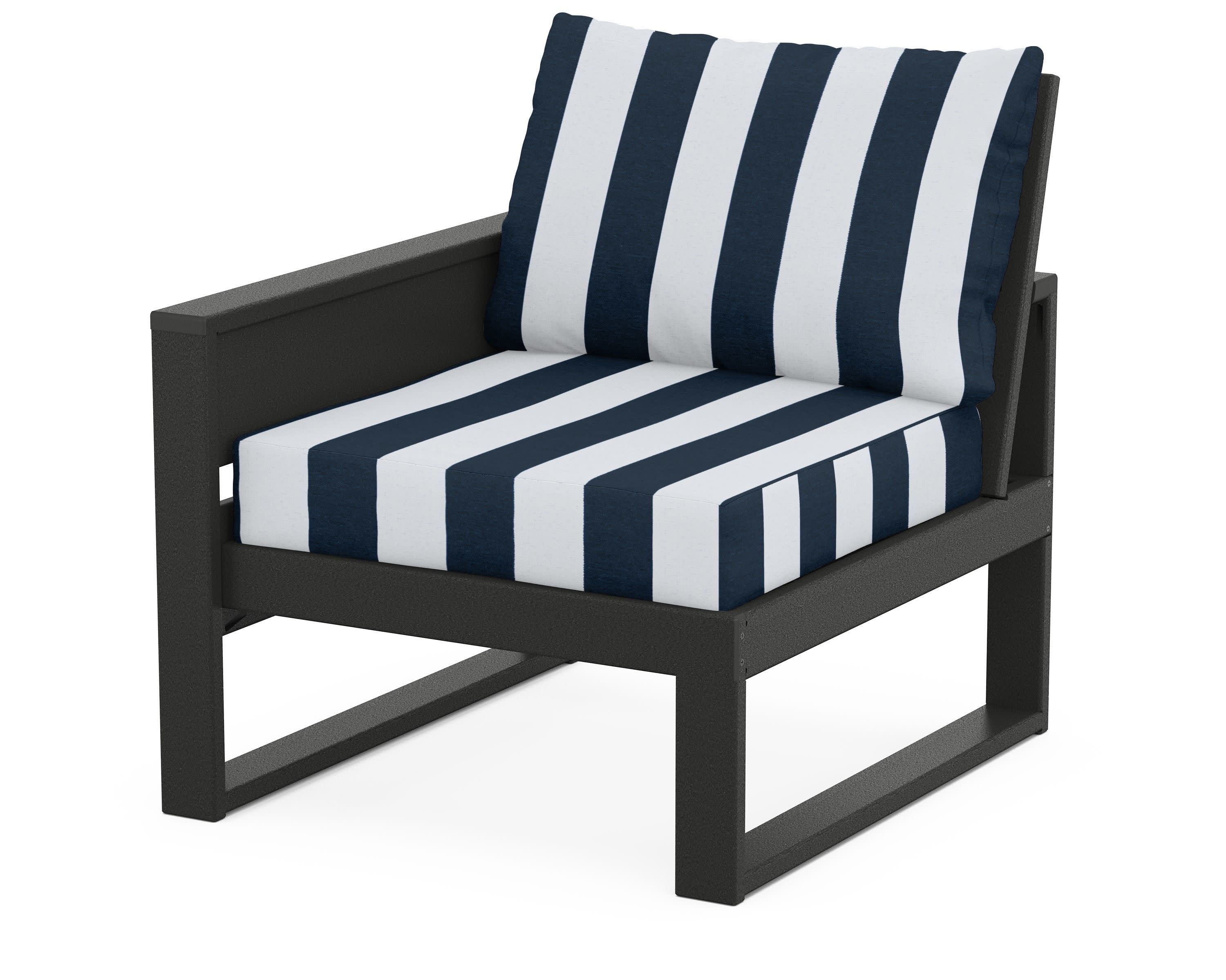 Eastport Modular Left Arm Chair in Charcoal Black / Cabana Stripe Marine Indigo