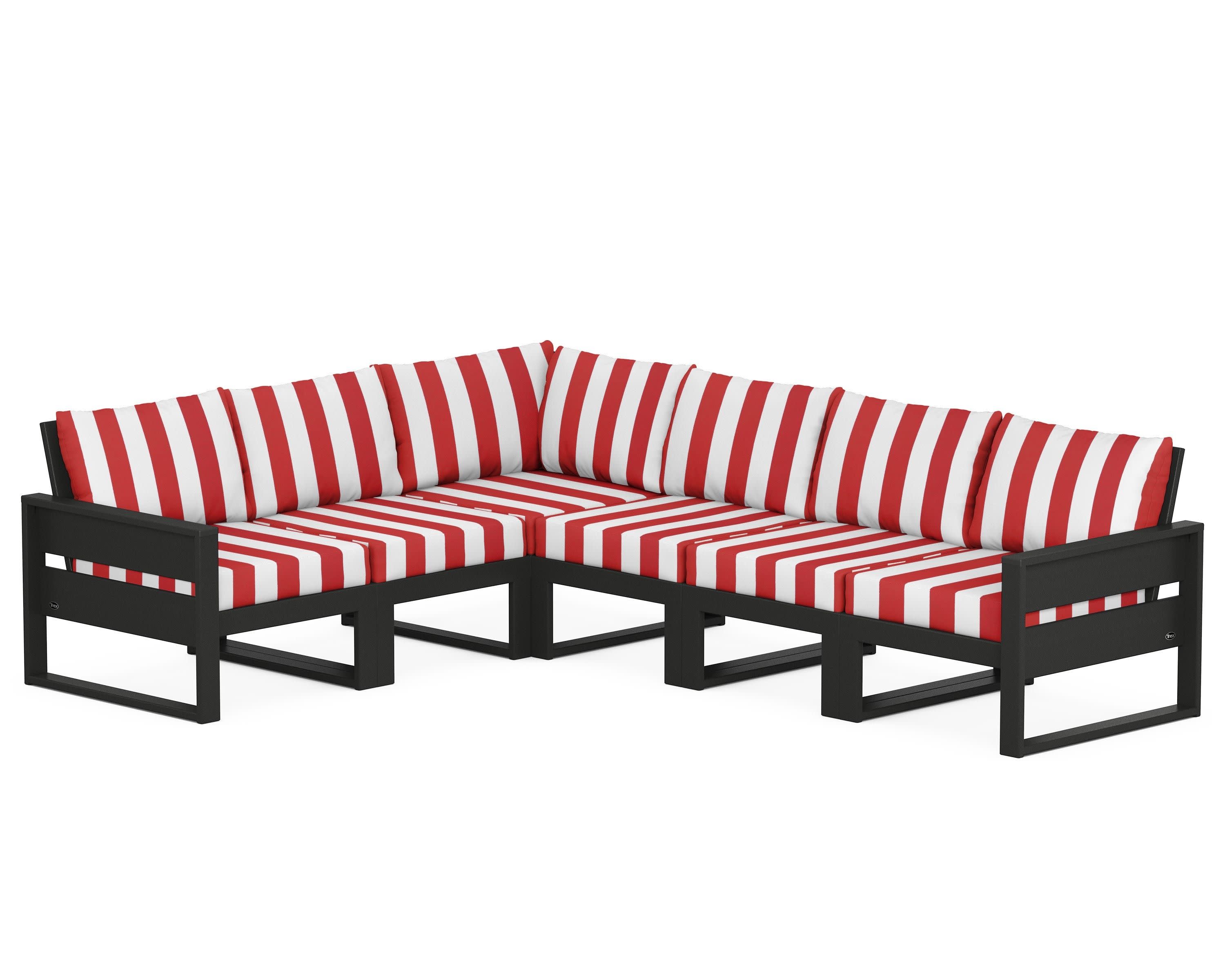 Eastport 6-Piece Sectional in Charcoal Black / Cabana Stripe Crimson