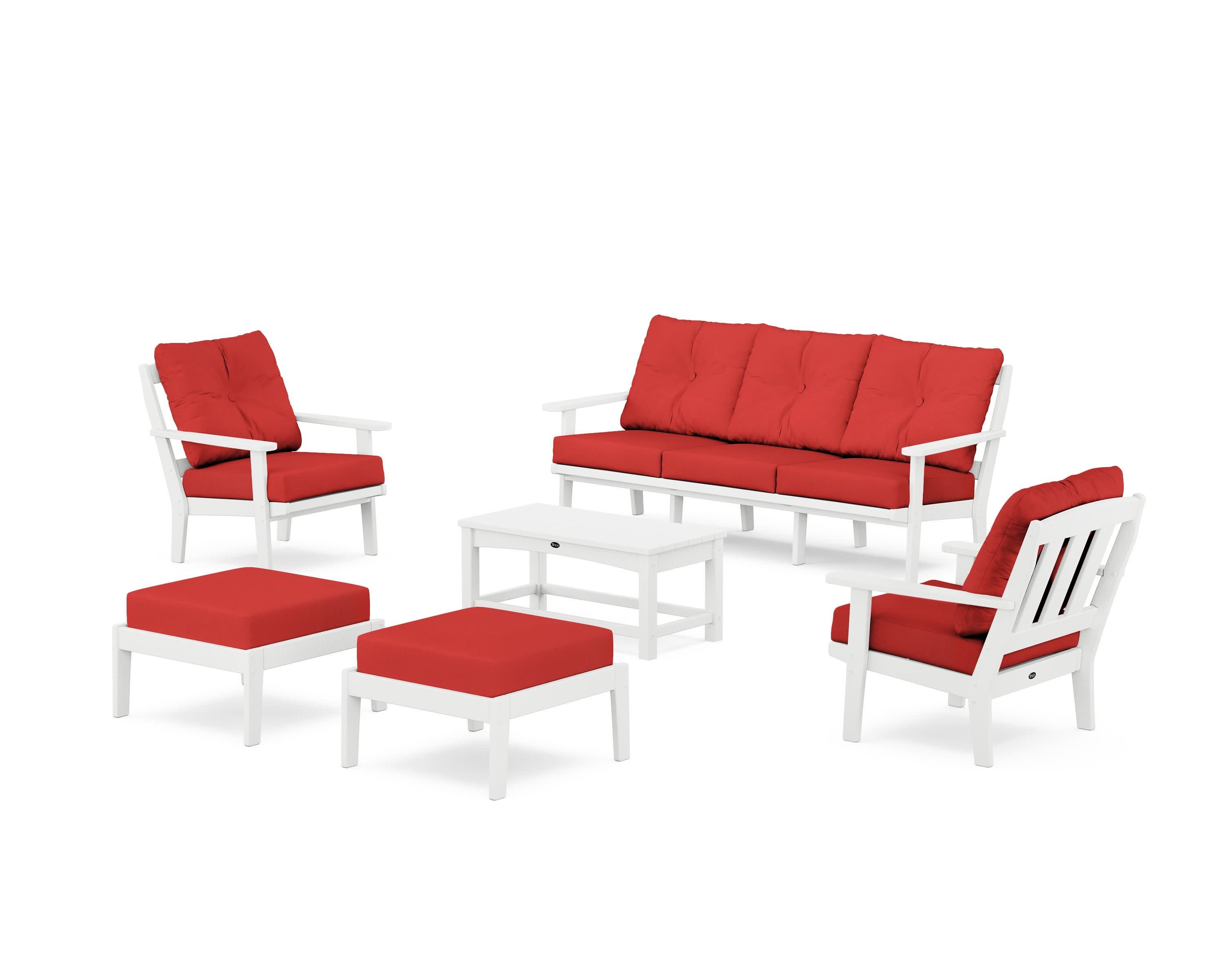 Cape Cod 6-Piece Lounge Sofa Set in Classic White / Crimson Linen