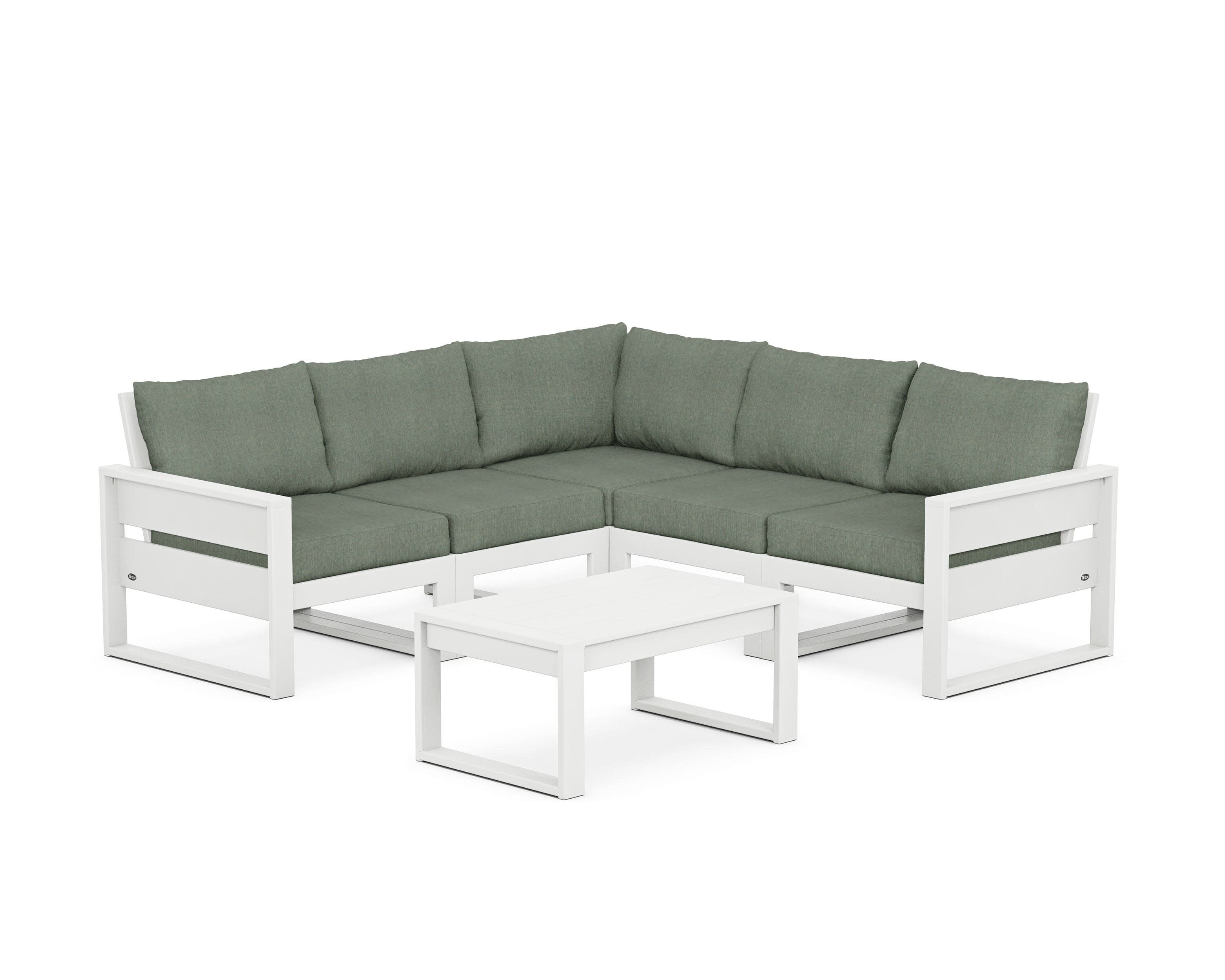 Eastport 6-Piece Deep Seating Sectional + Coffee Table Set in Classic White / Cast Sage