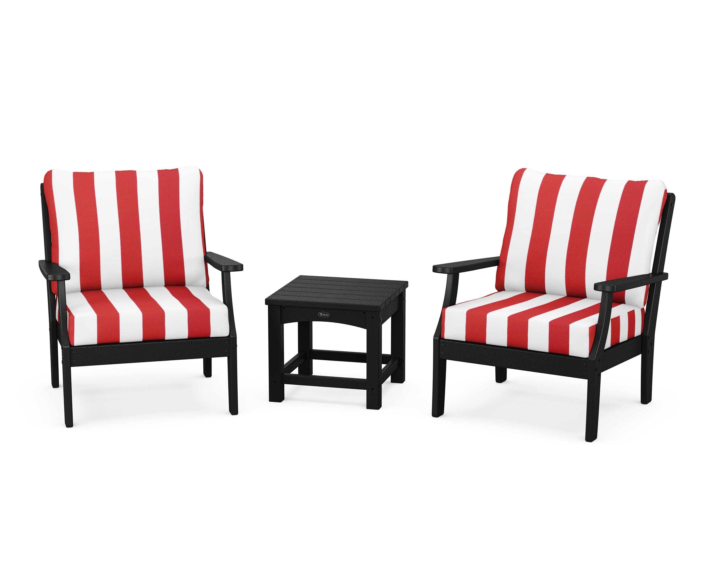 Yacht Club 3-Piece Deep Seating Set in Charcoal Black / Cabana Stripe Crimson
