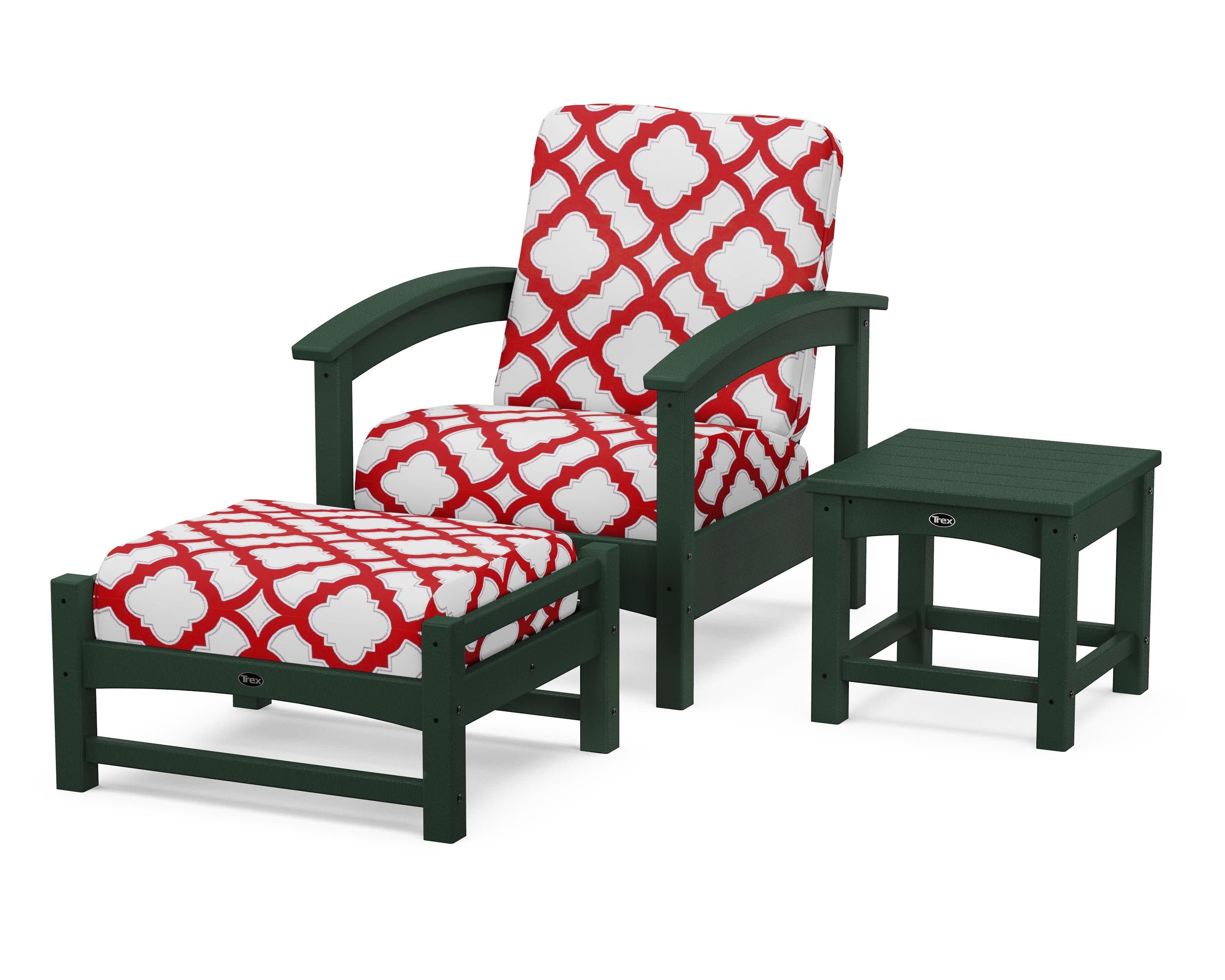 Rockport 3-Piece Deep Seating Set in Rainforest Canopy / Trellis Crimson