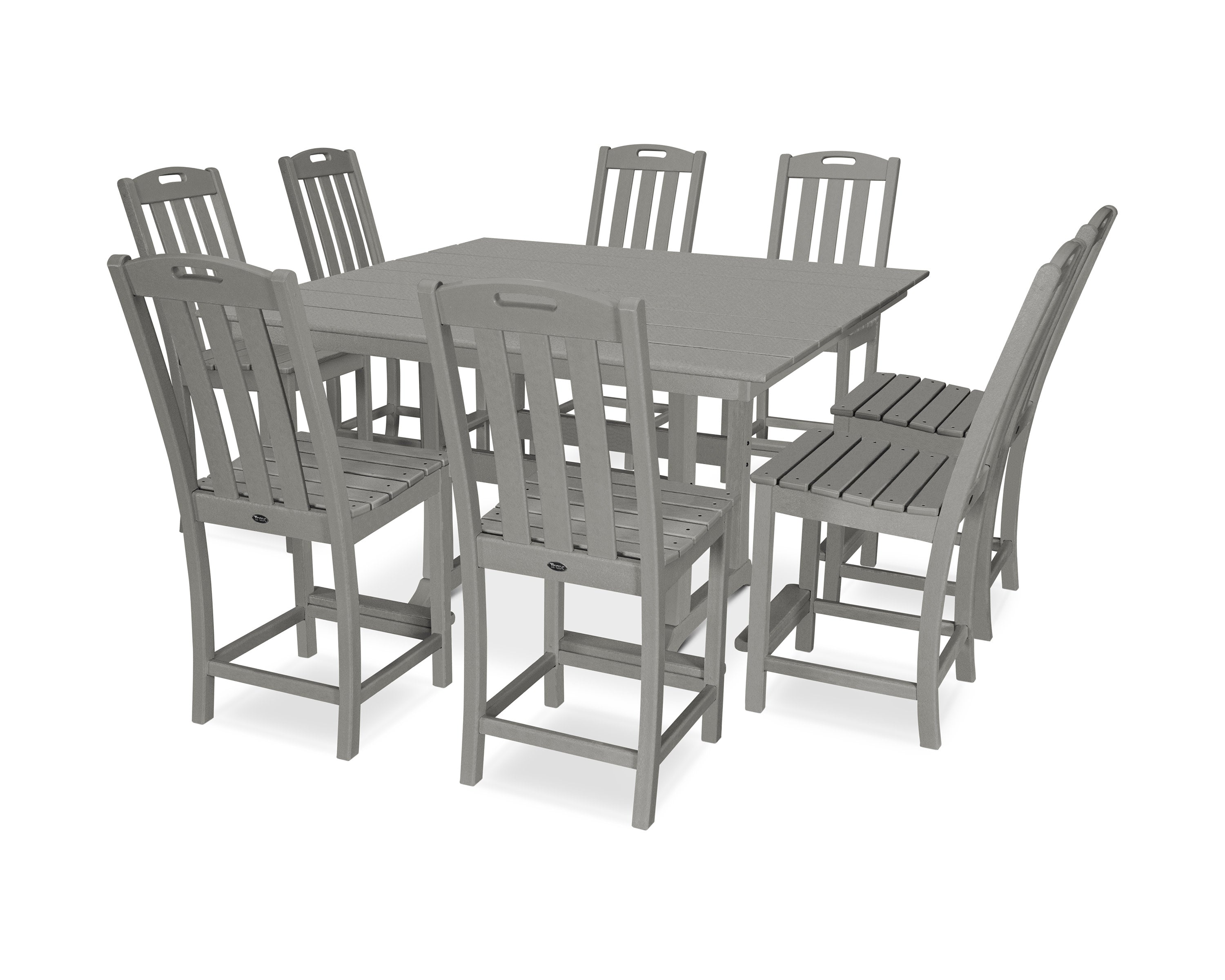 Yacht Club 9-Piece Farmhouse Trestle Side Chair Counter Set in Stepping Stone
