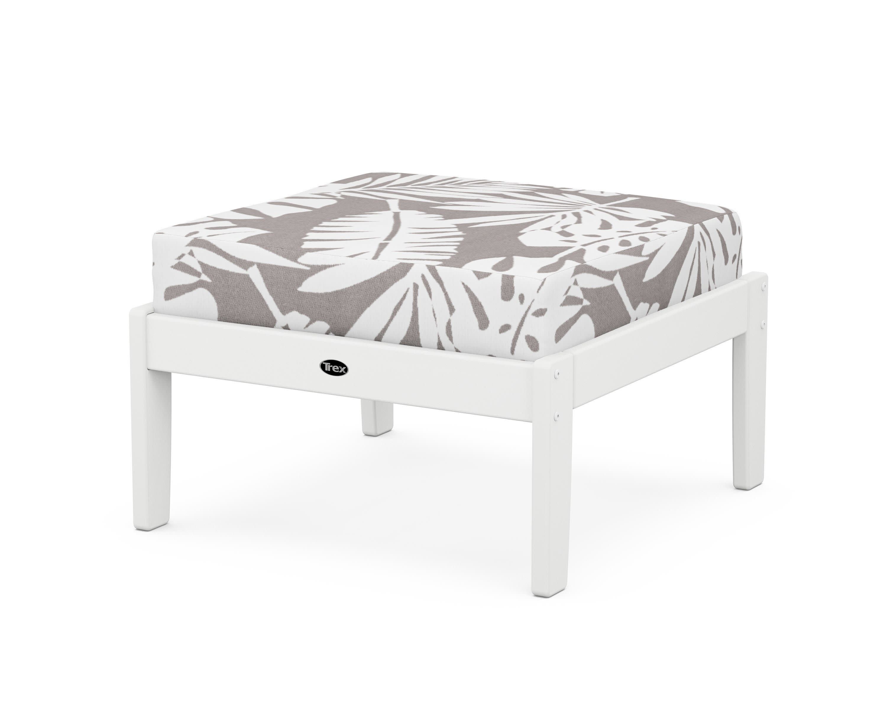Yacht Club Deep Seating Ottoman in Classic White / Leaf Grey Mist