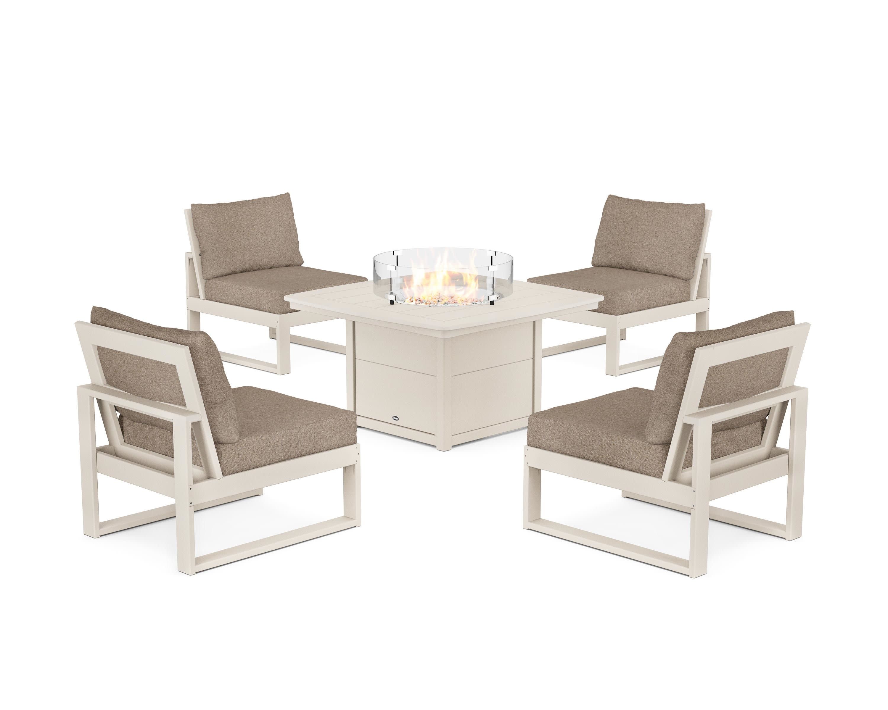 Eastport Modular 5-Piece Deep Seating Set with Yacht Club Fire Pit Table