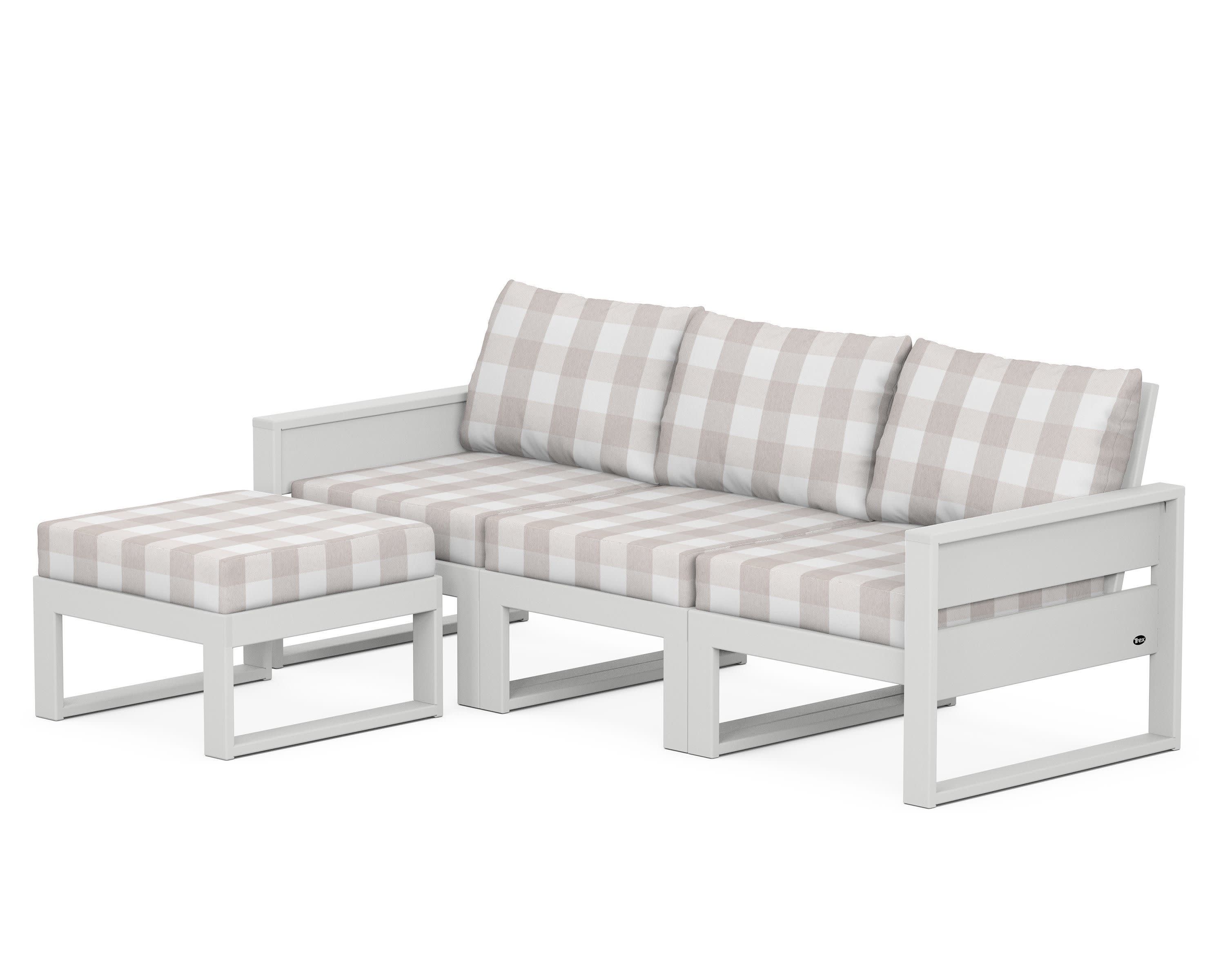 Eastport 4- Piece Sectional with Ottoman in Classic White / Buffalo Plaid Dune Burlap