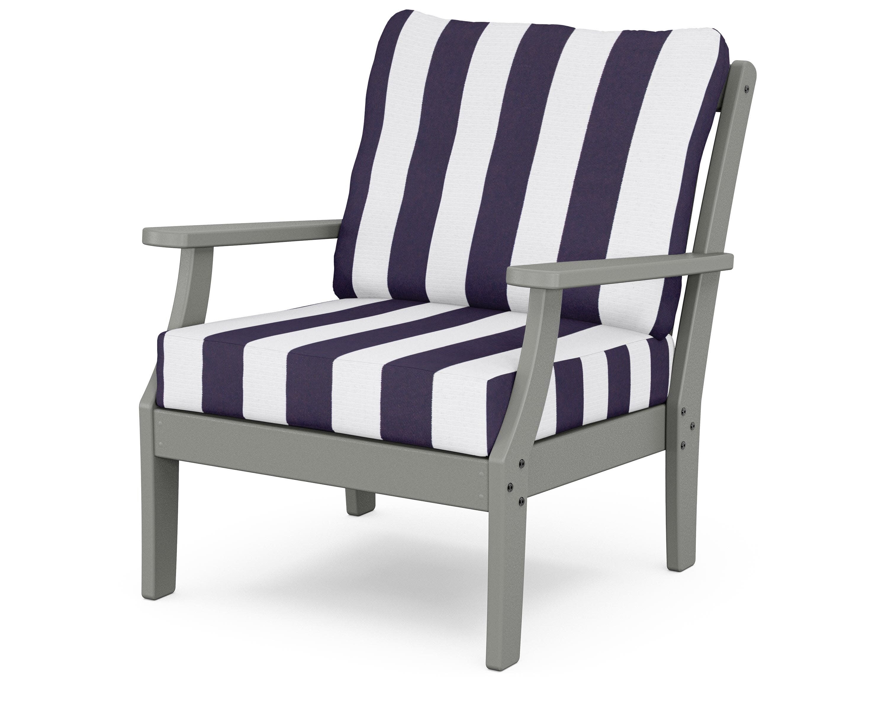 Yacht Club Deep Seating Chair in Stepping Stone / Cabana Stripe Navy