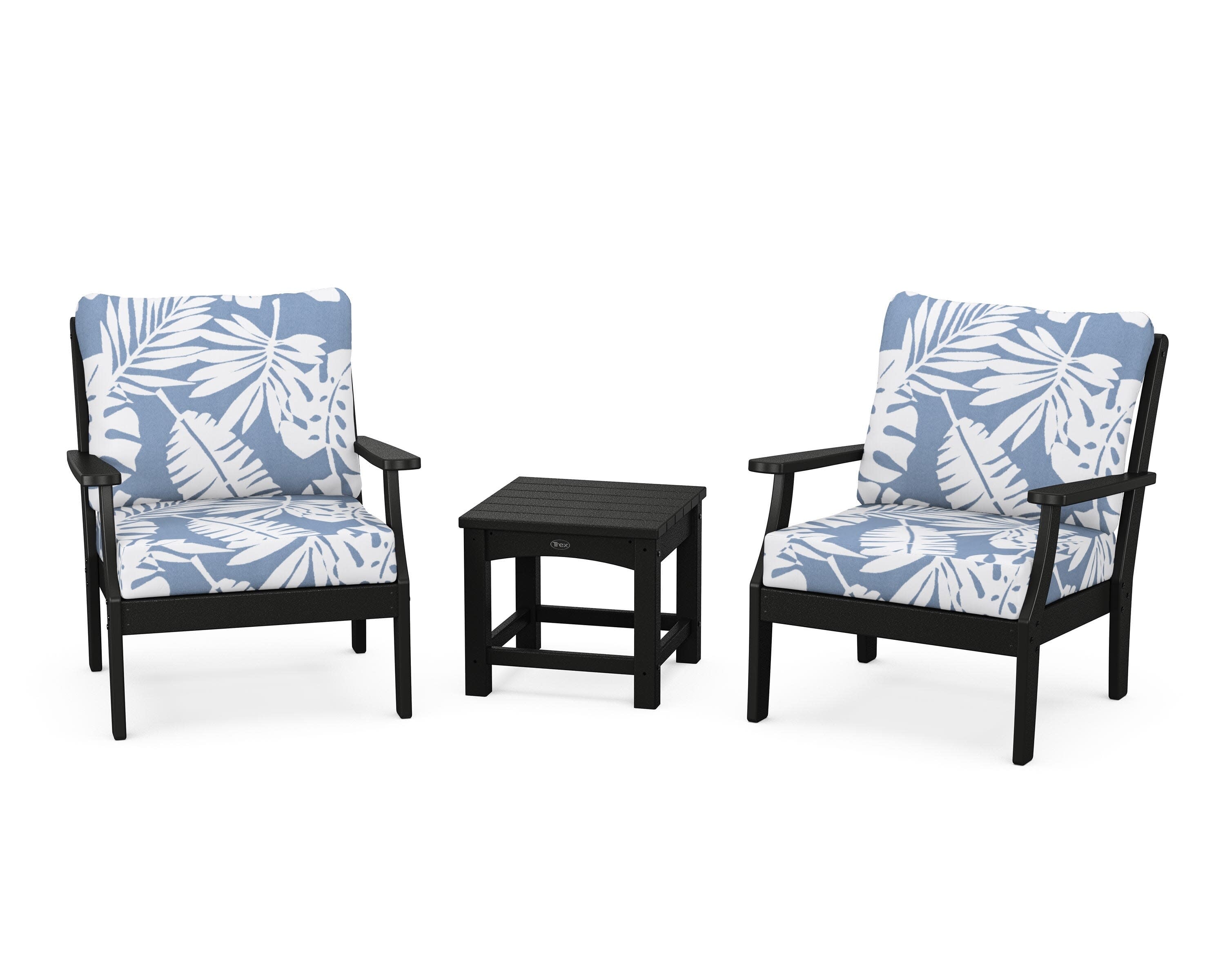 Yacht Club 3-Piece Deep Seating Set in Charcoal Black / Leaf Sky Blue