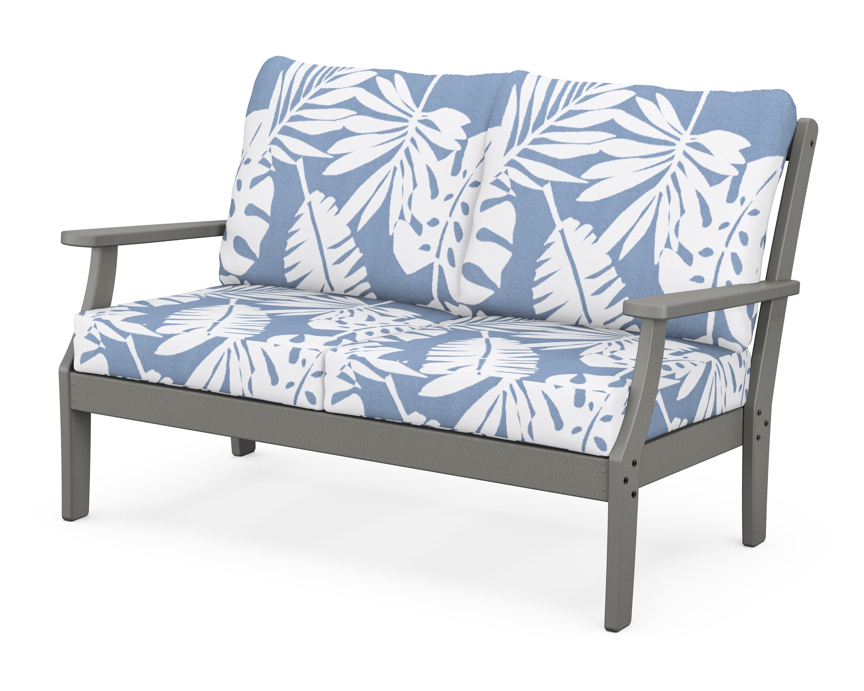 Yacht Club Deep Seating Loveseat in Stepping Stone / Leaf Sky Blue