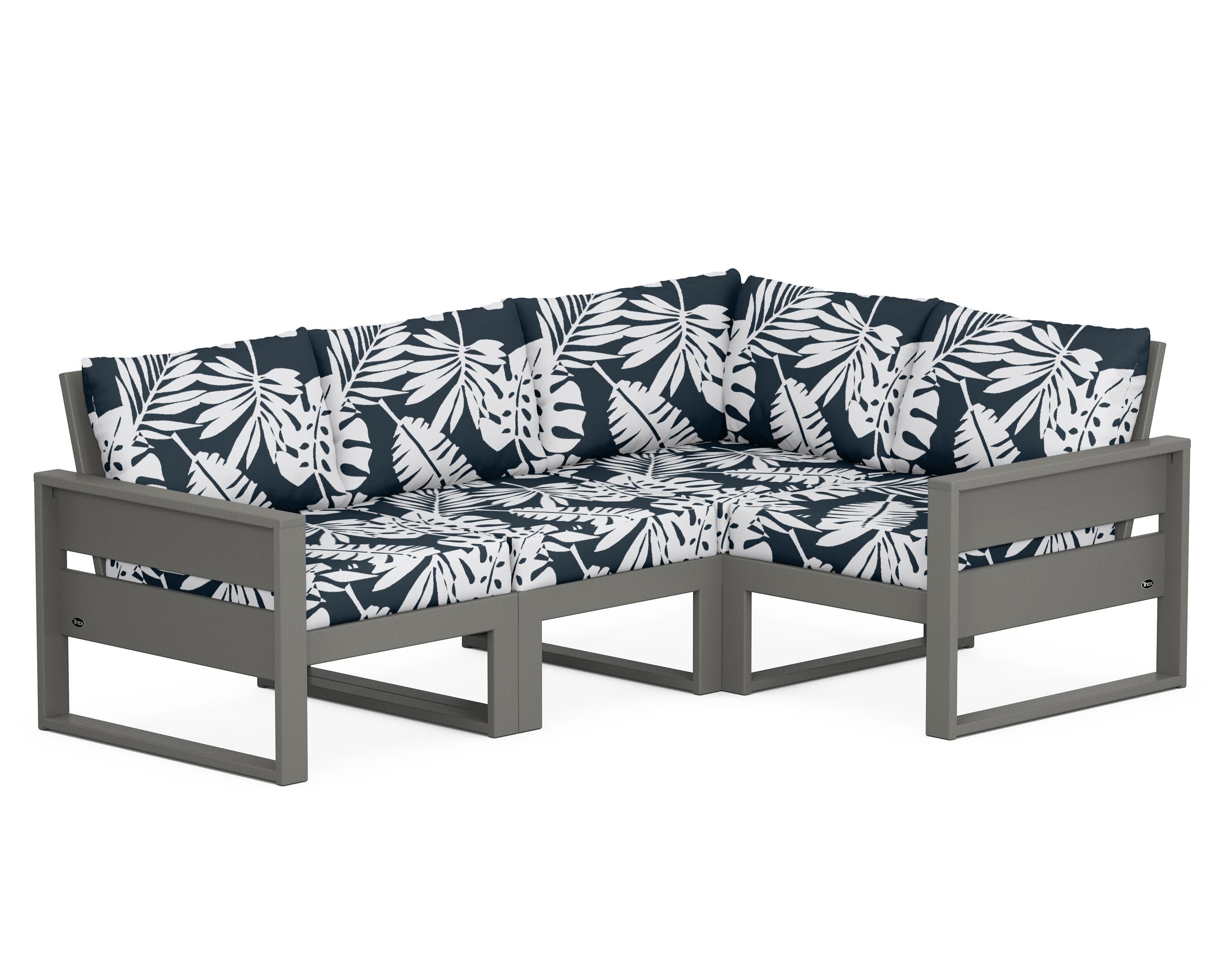 Eastport 4- Piece Sectional in Stepping Stone / Leaf Marine Indigo
