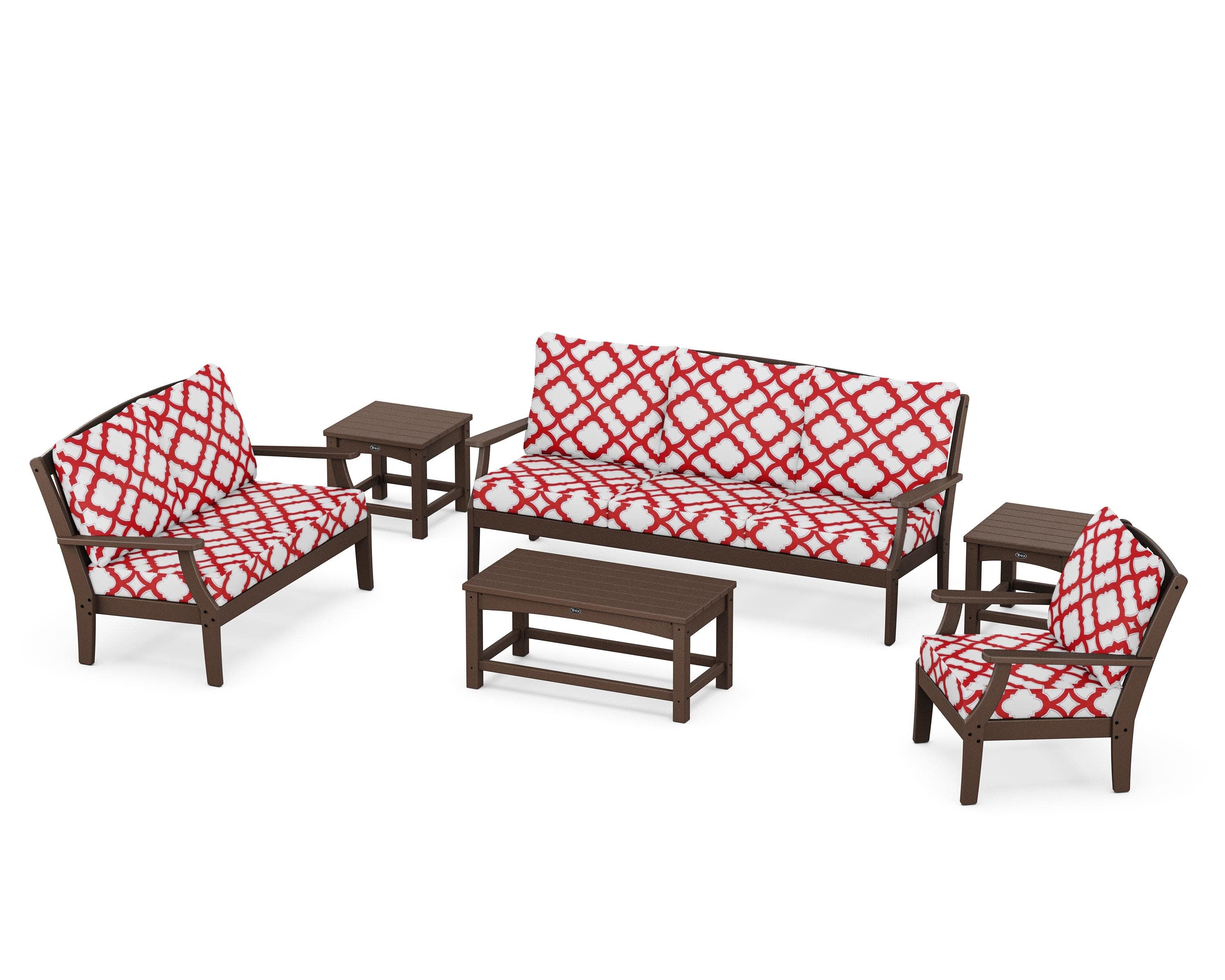 Yacht Club 6-Piece Deep Seating Set in Vintage Lantern / Trellis Crimson