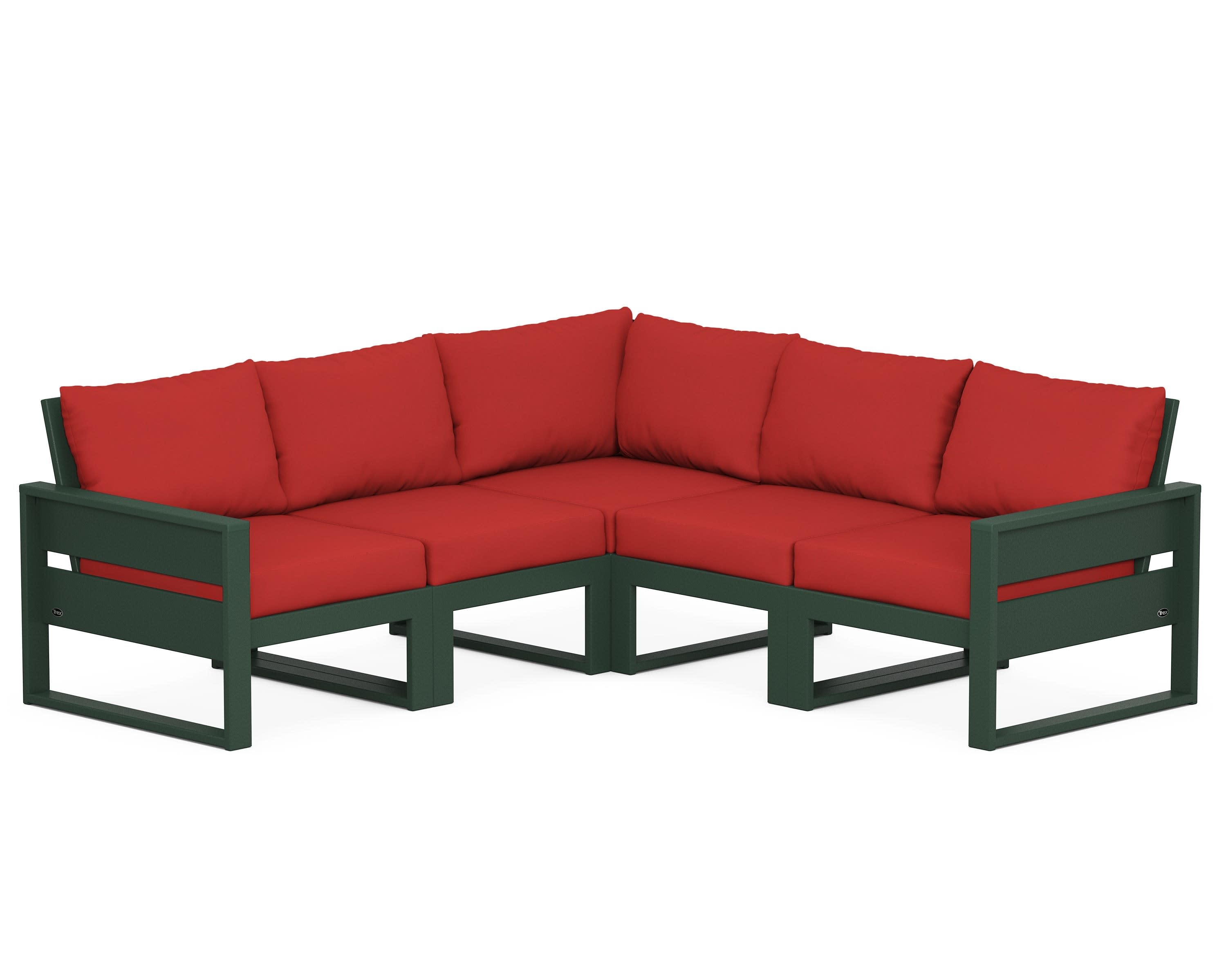 Eastport 5-Piece Sectional in Rainforest Canopy / Crimson Linen