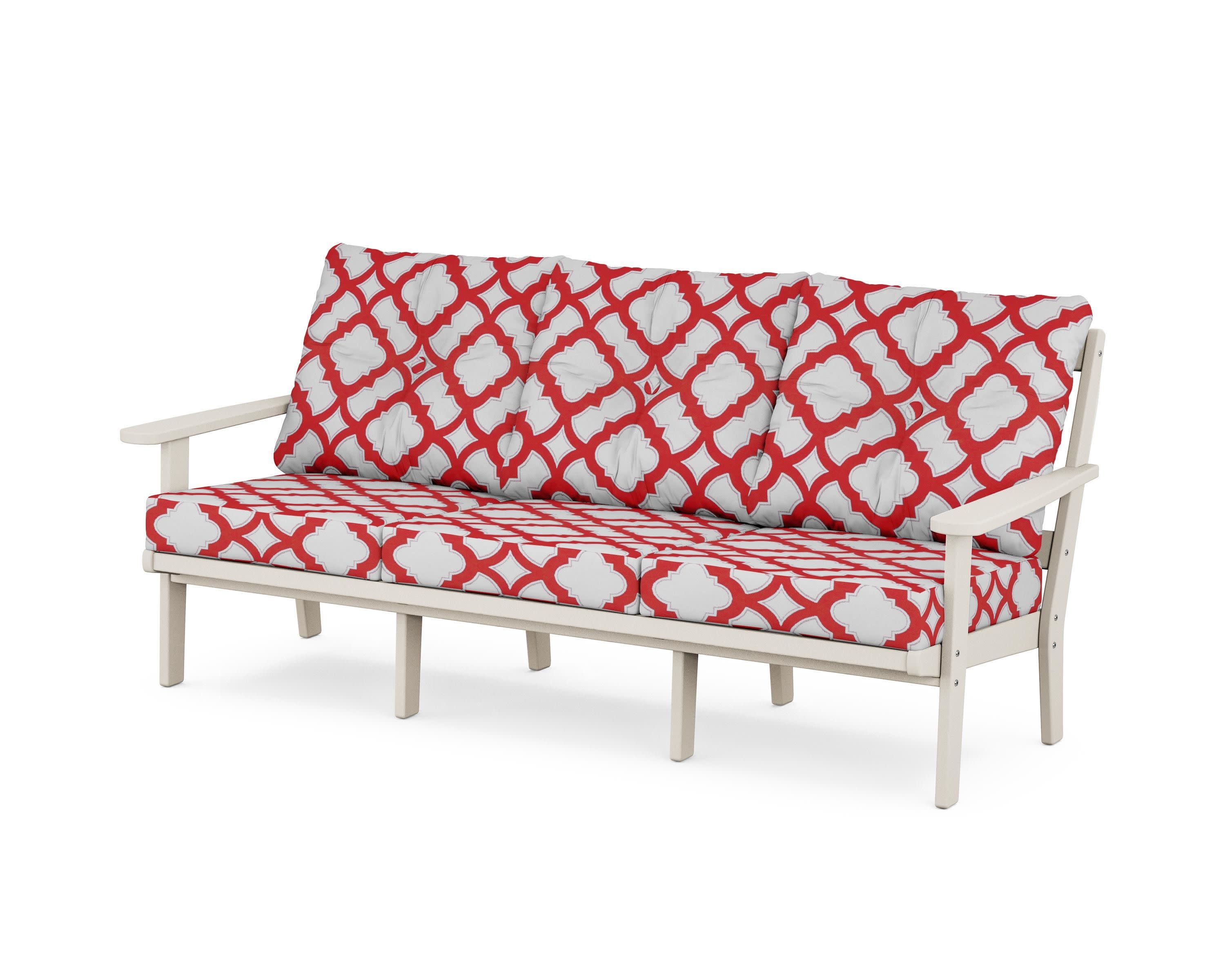 Cape Cod Deep Seating Sofa in Sand Castle / Trellis Crimson