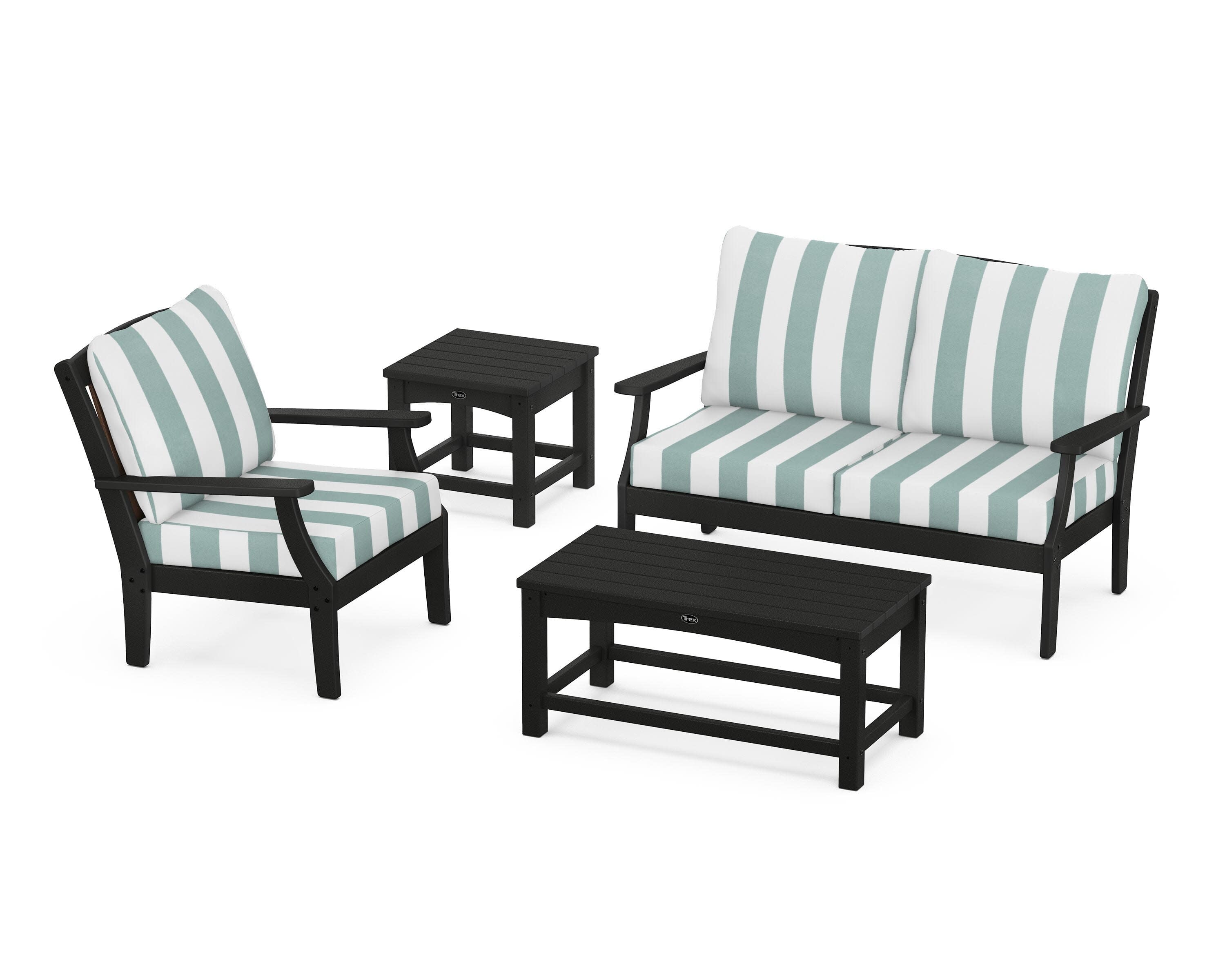 Yacht Club 4-Piece Deep Seating Set in Charcoal Black / Cabana Stripe Glacier Spa