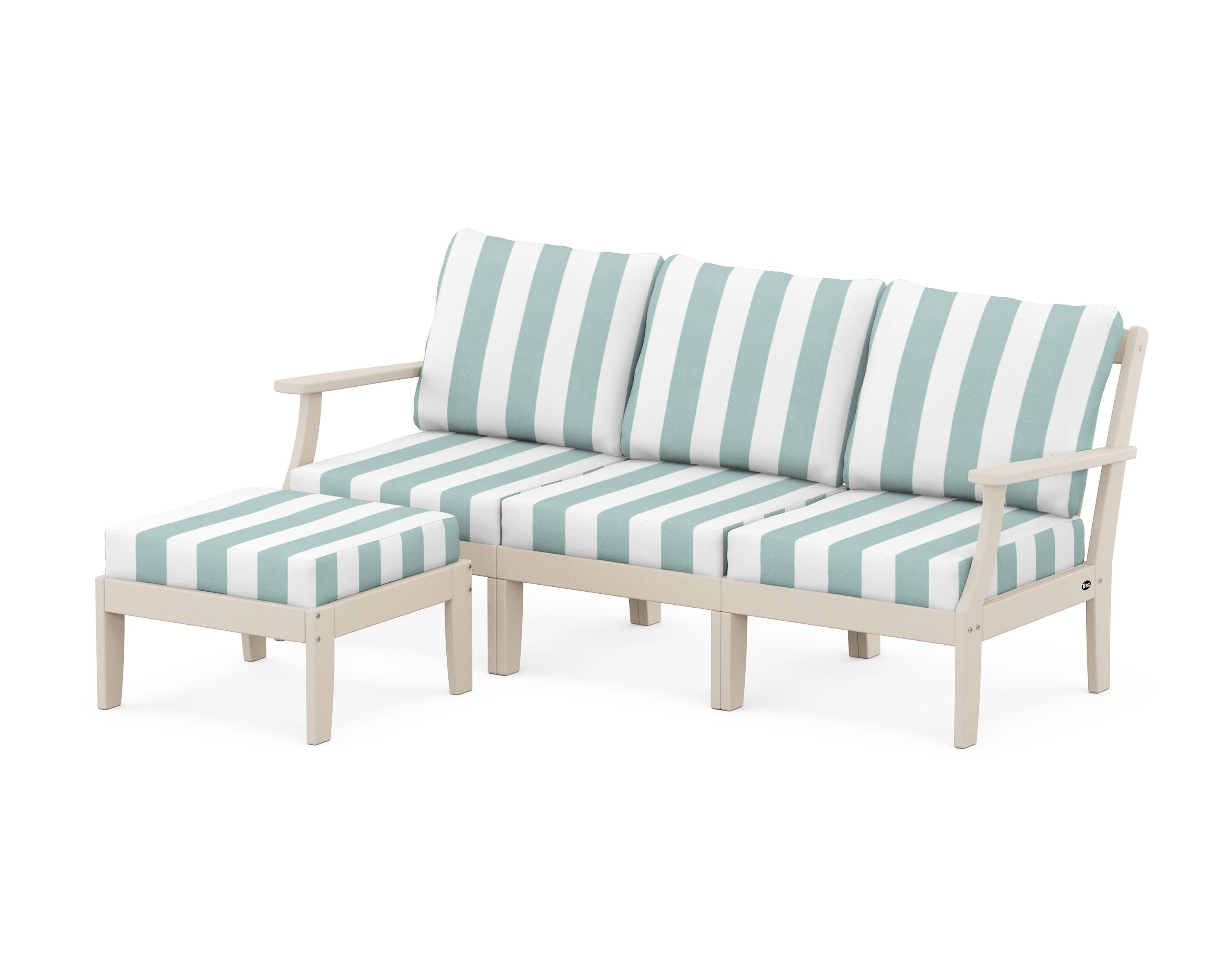 Yacht Club Modular 4-Piece Deep Seating Set with Ottoman in Sand Castle / Cabana Stripe Glacier Spa