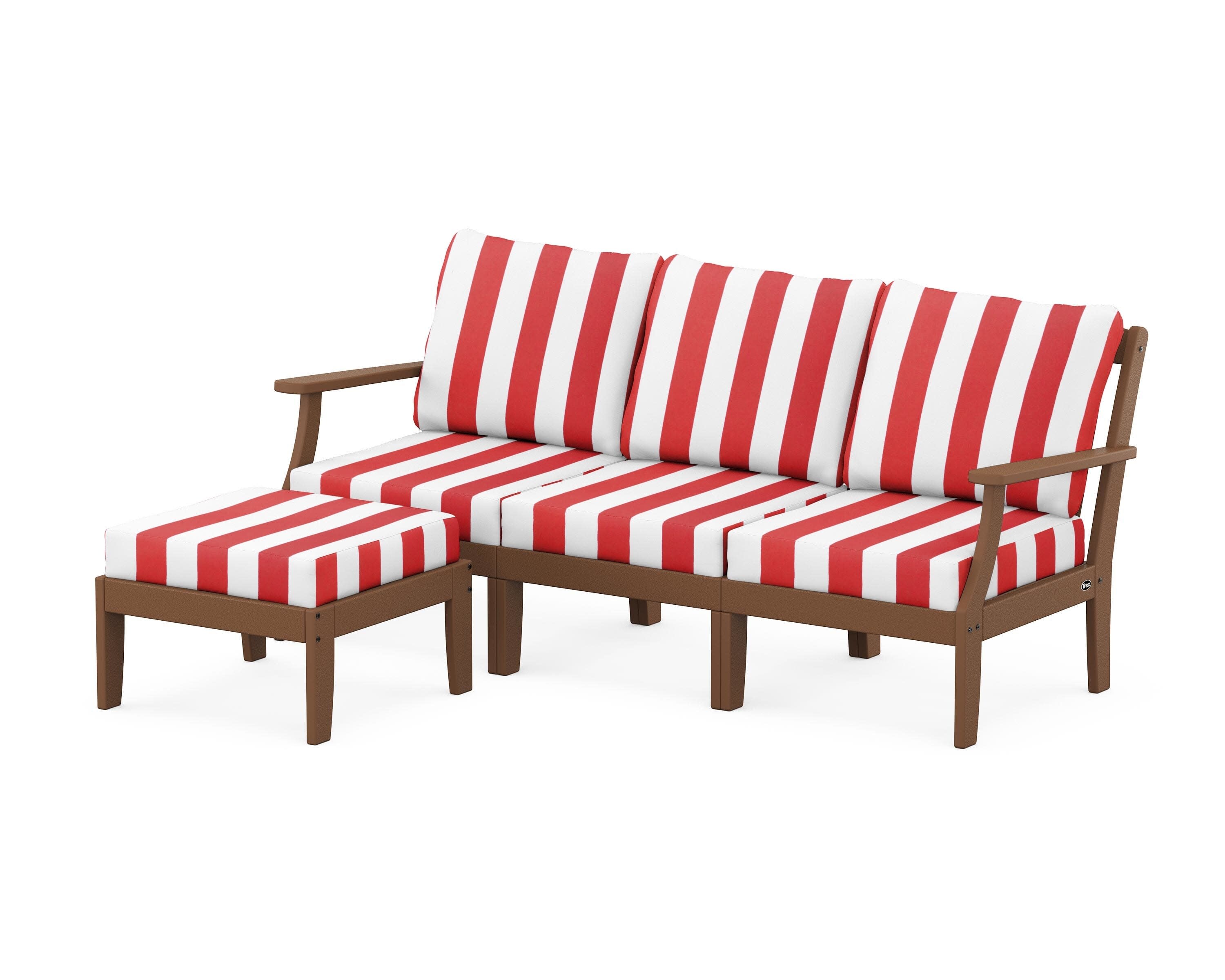 Yacht Club Modular 4-Piece Deep Seating Set with Ottoman in Tree House / Cabana Stripe Crimson