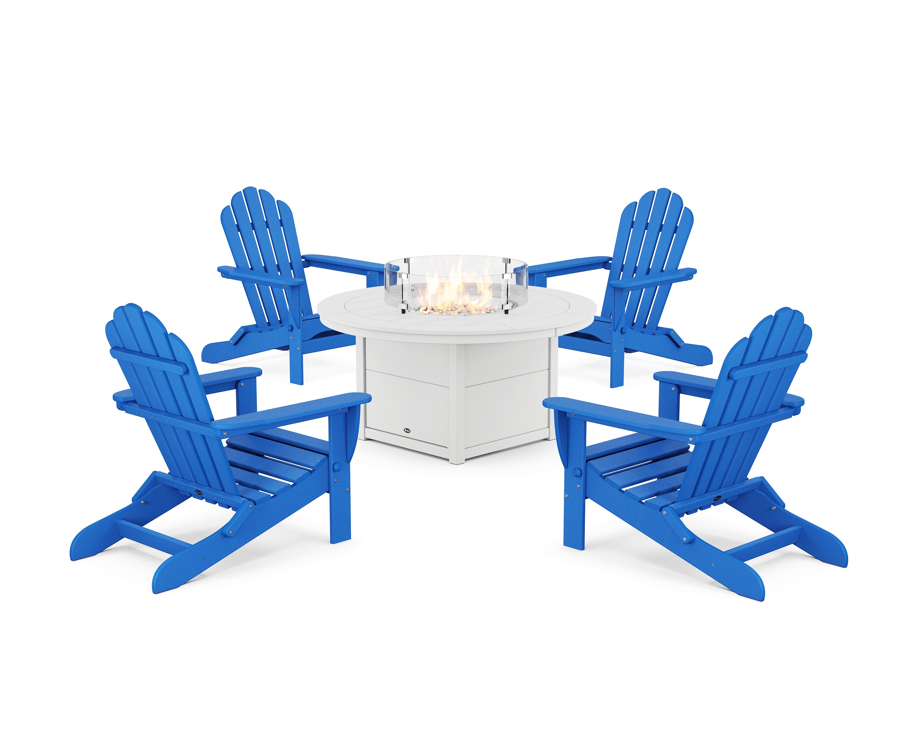 5-Piece Monterey Bay Folding Adirondack Conversation Set with Fire Pit Table in Pacific Blue