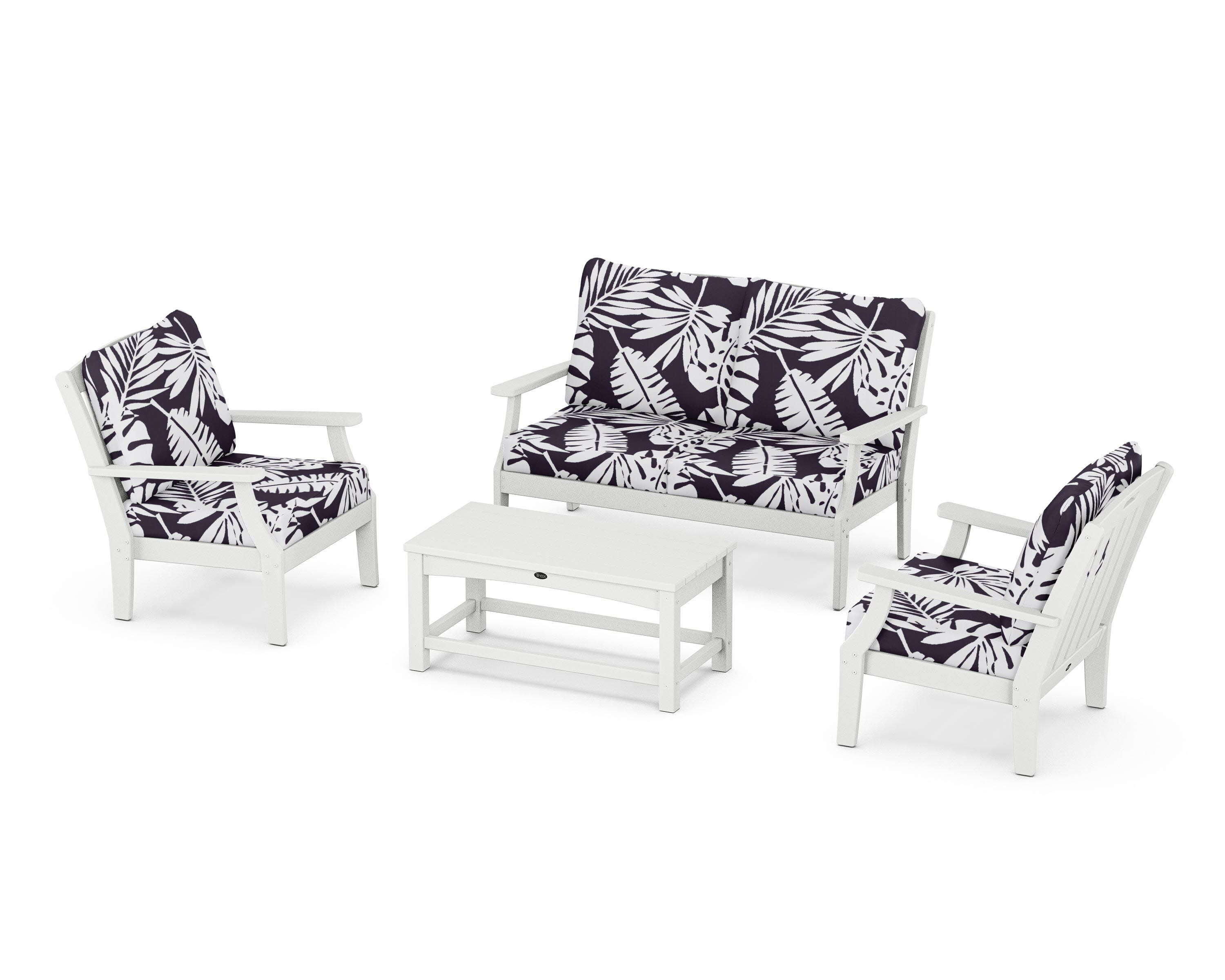 Yacht Club 4-Piece Deep Seating Chair Set in Classic White / Leaf Navy
