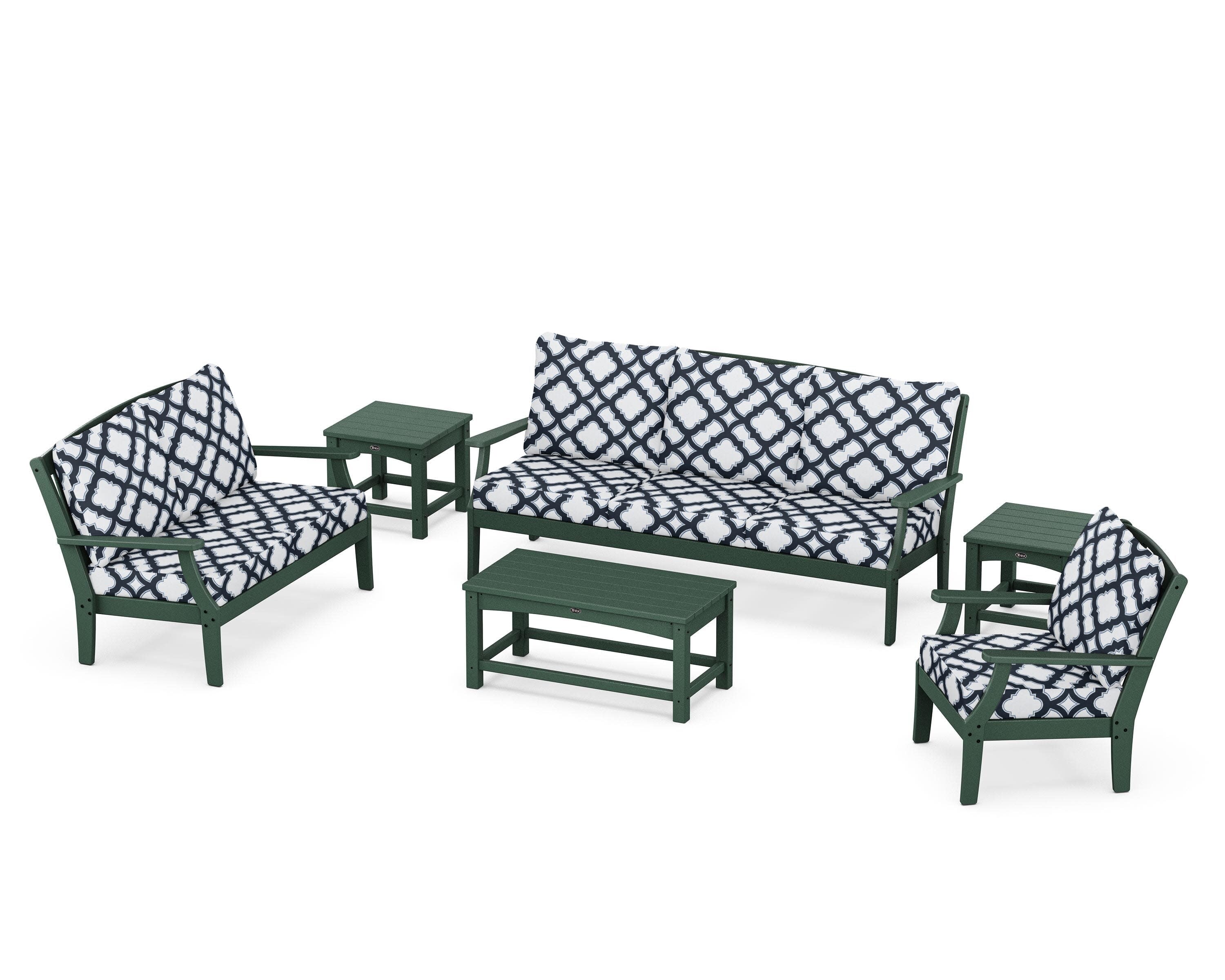 Yacht Club 6-Piece Deep Seating Set in Rainforest Canopy / Trellis Marine Indigo