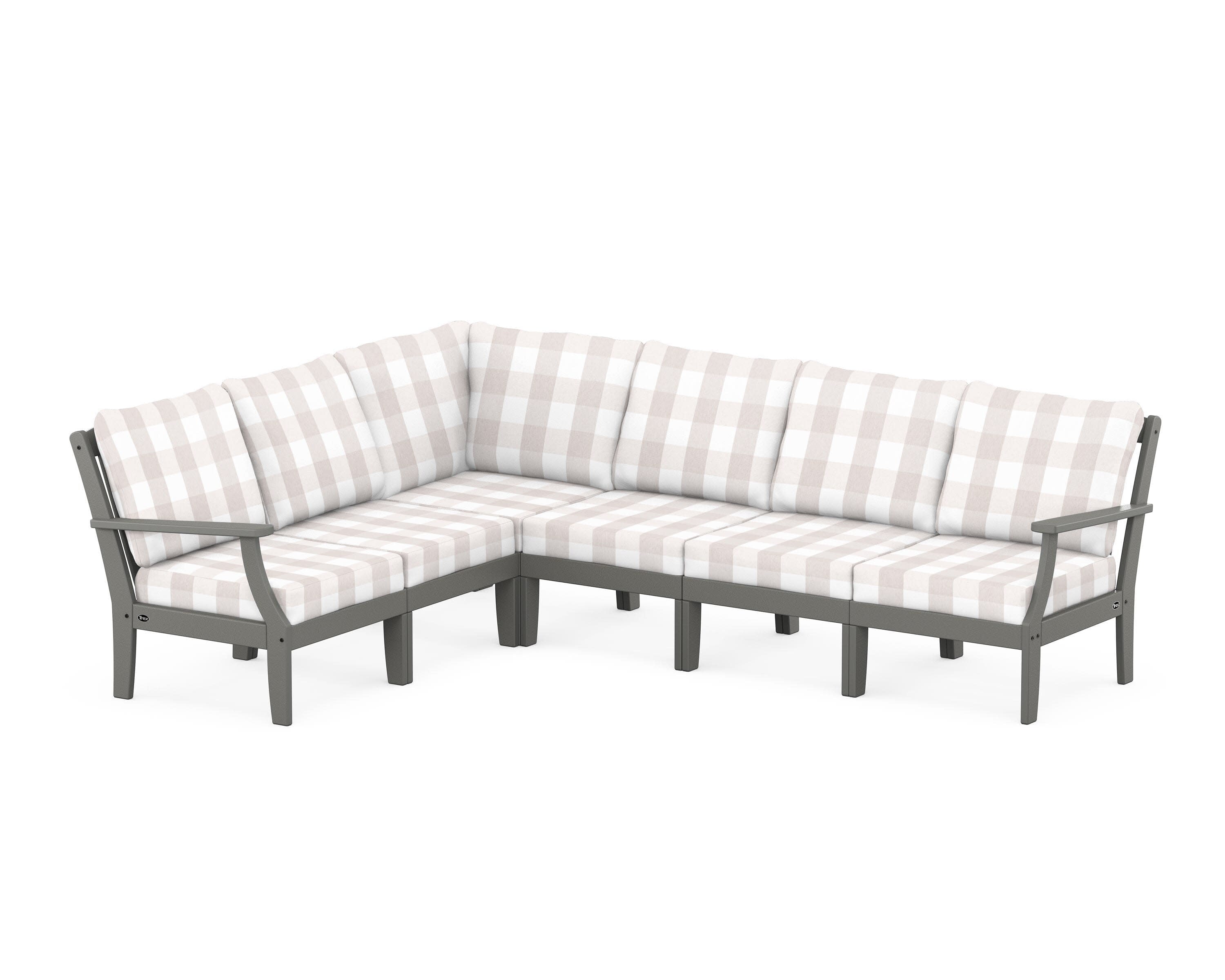 Yacht Club Modular 6-Piece Deep Seating Set in Stepping Stone / Buffalo Plaid Dune Burlap