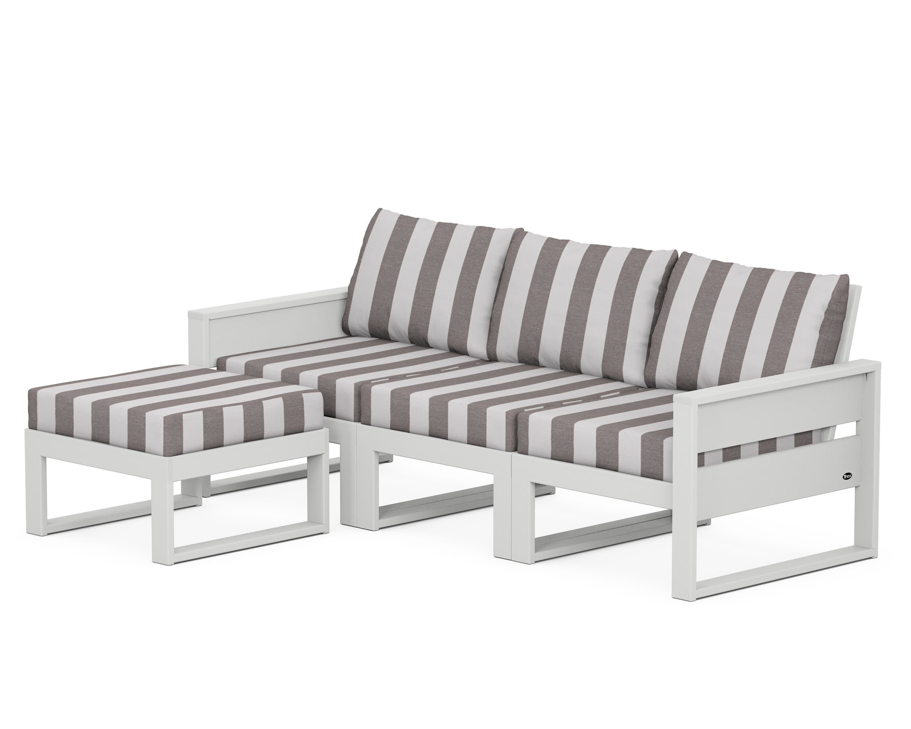 Eastport 4- Piece Sectional with Ottoman in Classic White / Cabana Stripe Grey Mist