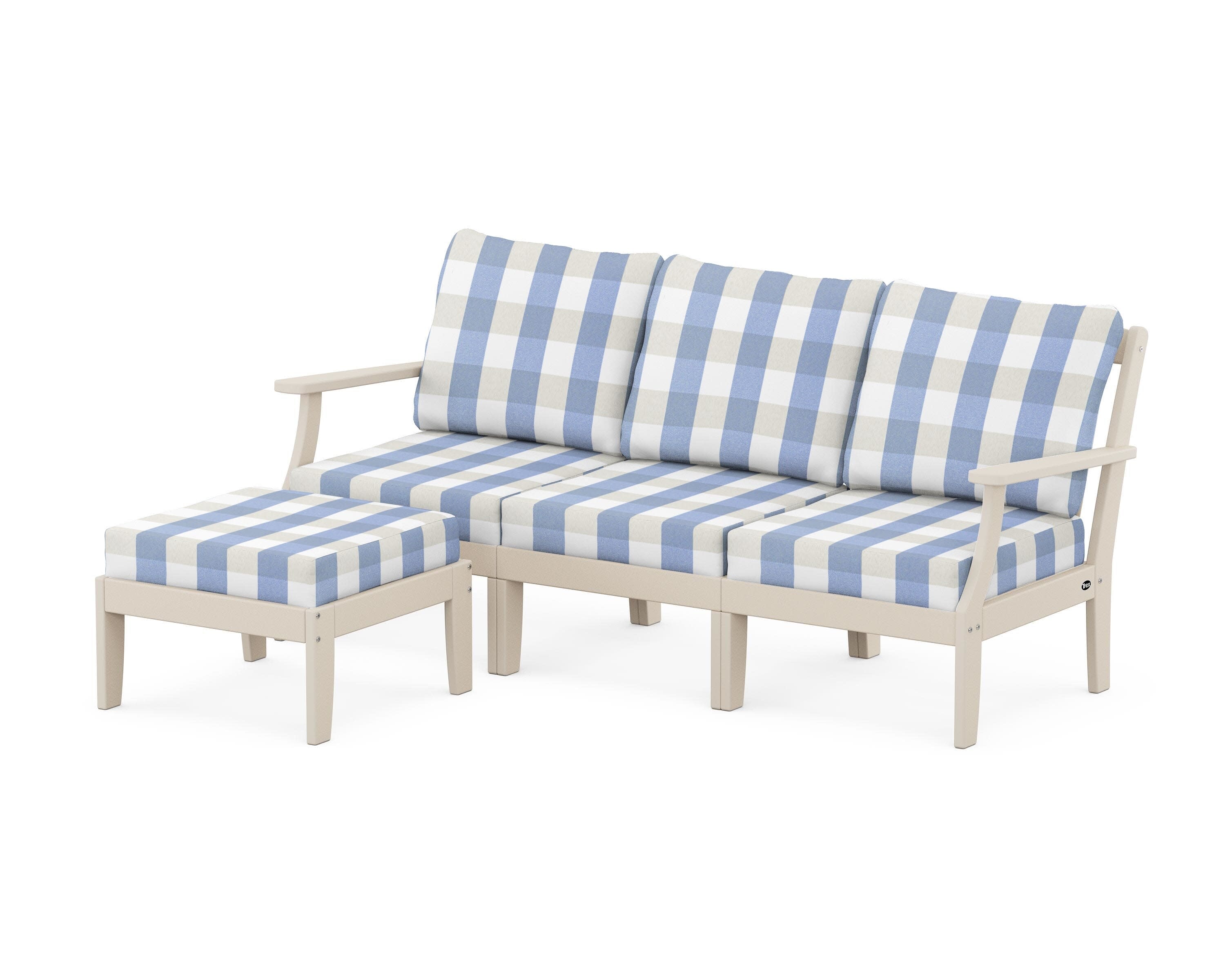 Yacht Club Modular 4-Piece Deep Seating Set with Ottoman in Sand Castle / Buffalo Plaid Sky Blue
