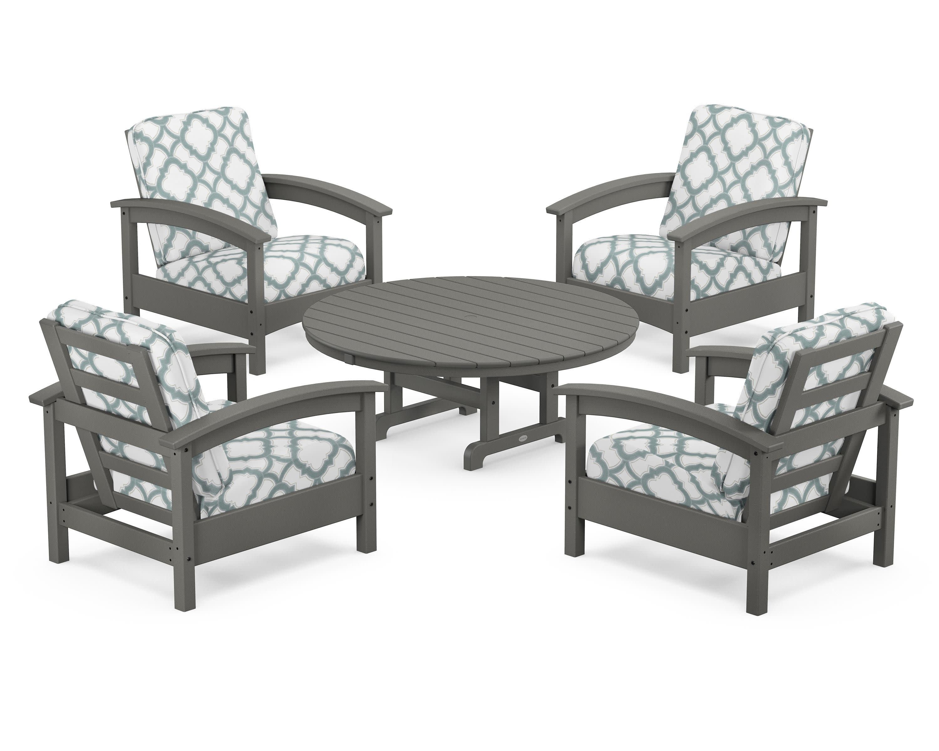 Rockport 5-Piece Deep Seating Set in Stepping Stone / Trellis Glacier Spa