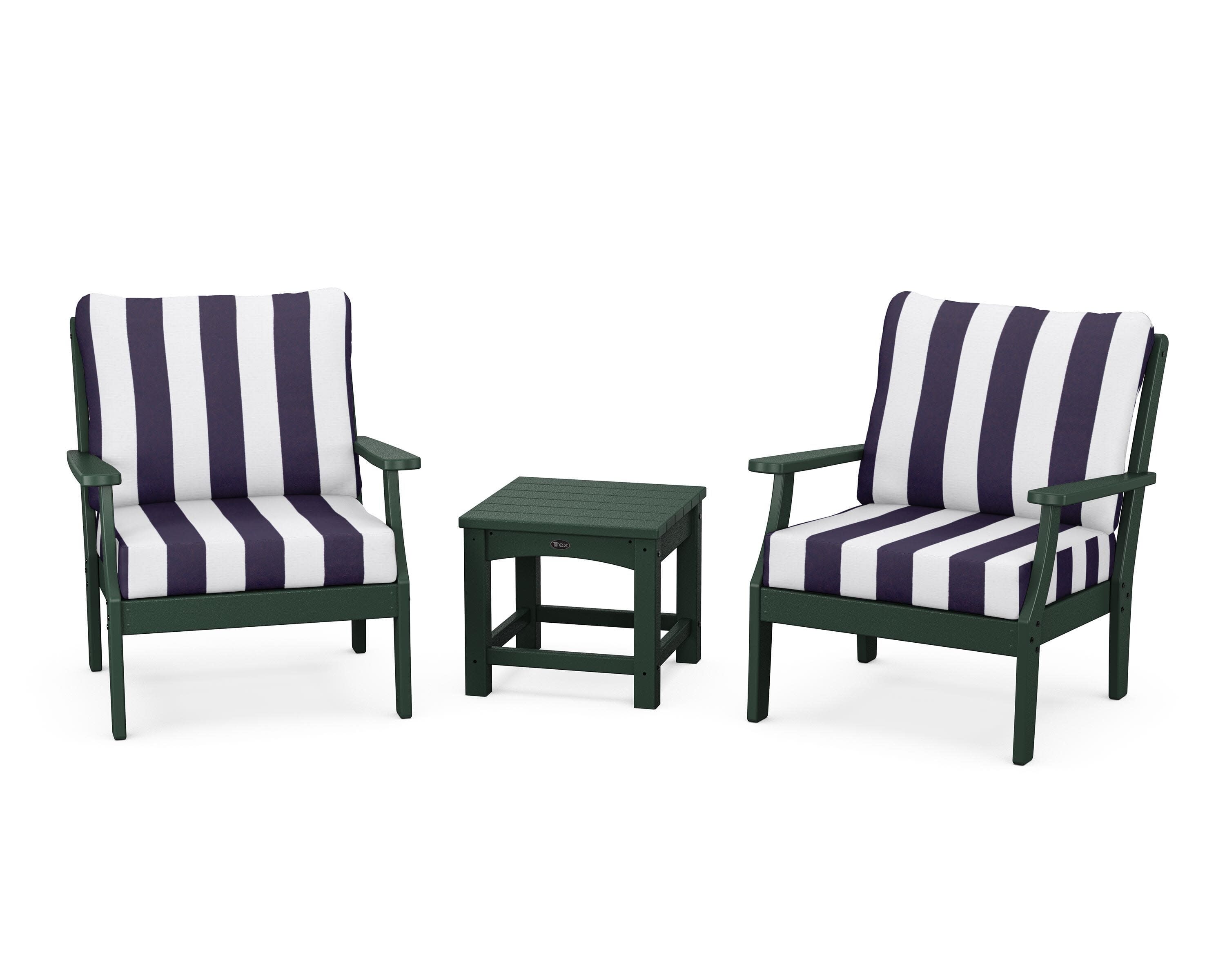 Yacht Club 3-Piece Deep Seating Set in Rainforest Canopy / Cabana Stripe Navy