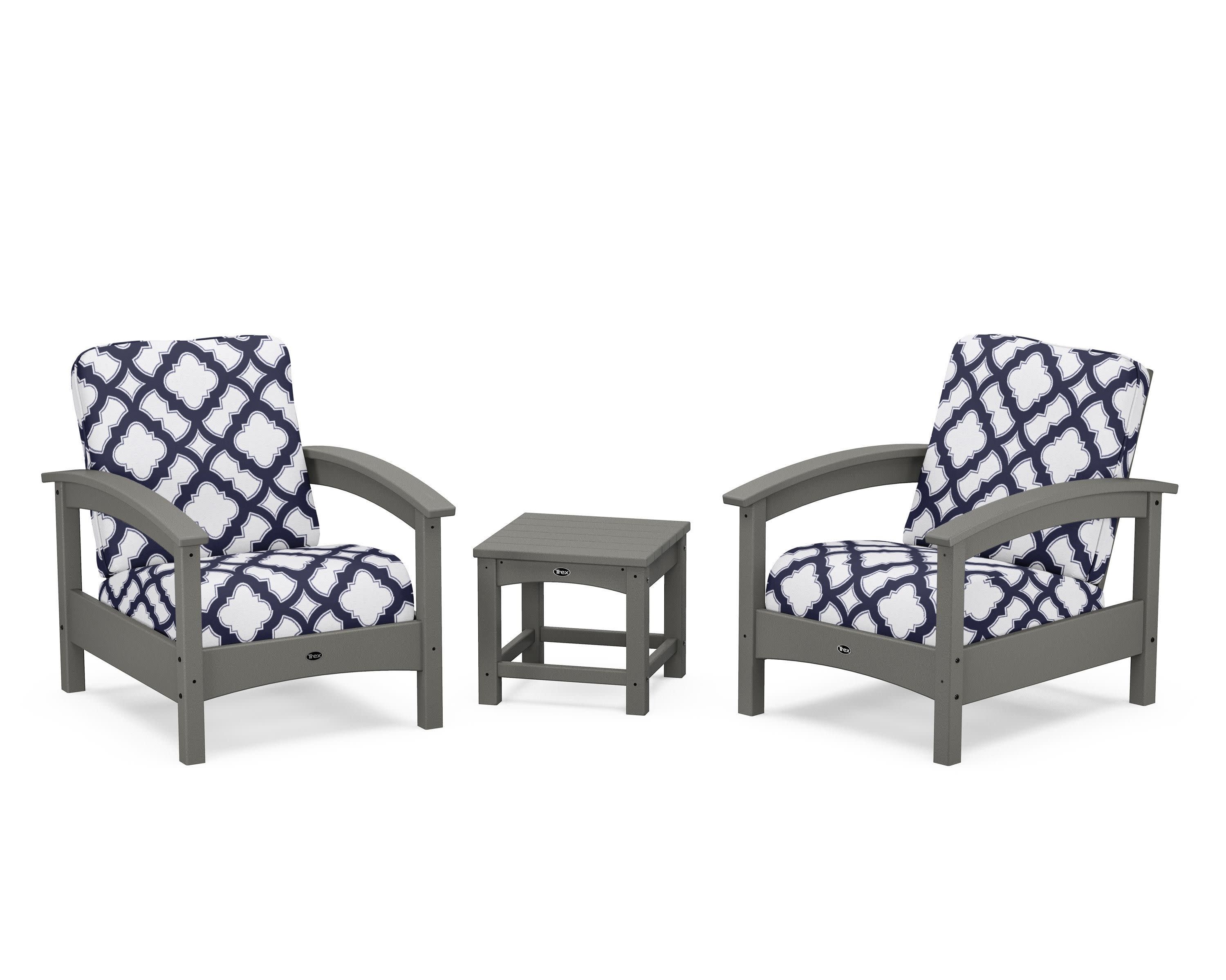 Rockport Club 3-Piece Deep Seating Conversation Set in Stepping Stone / Trellis Navy