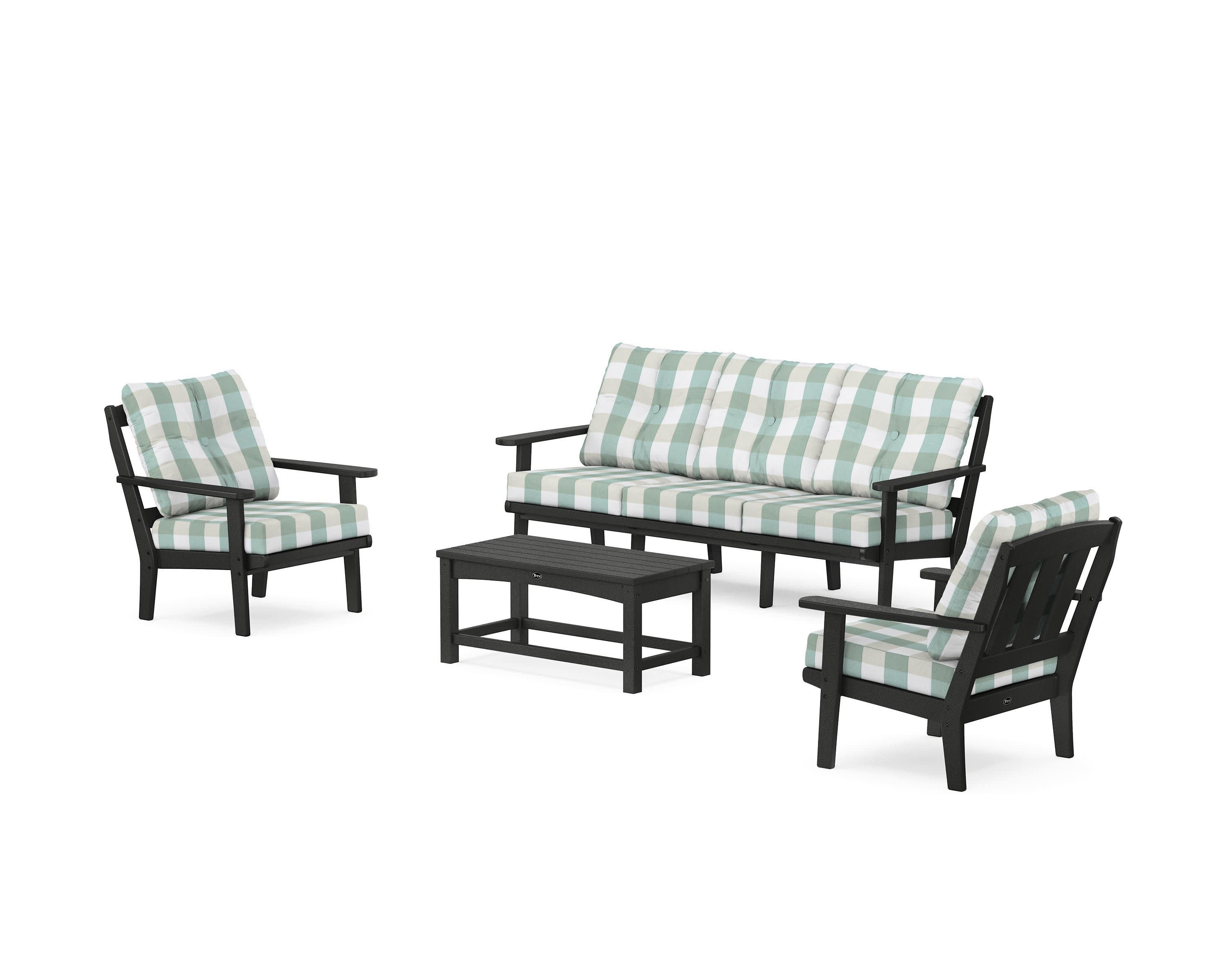 Cape Cod 4-Piece Deep Seating Set with Sofa in Charcoal Black / Buffalo Plaid Glacier Spa