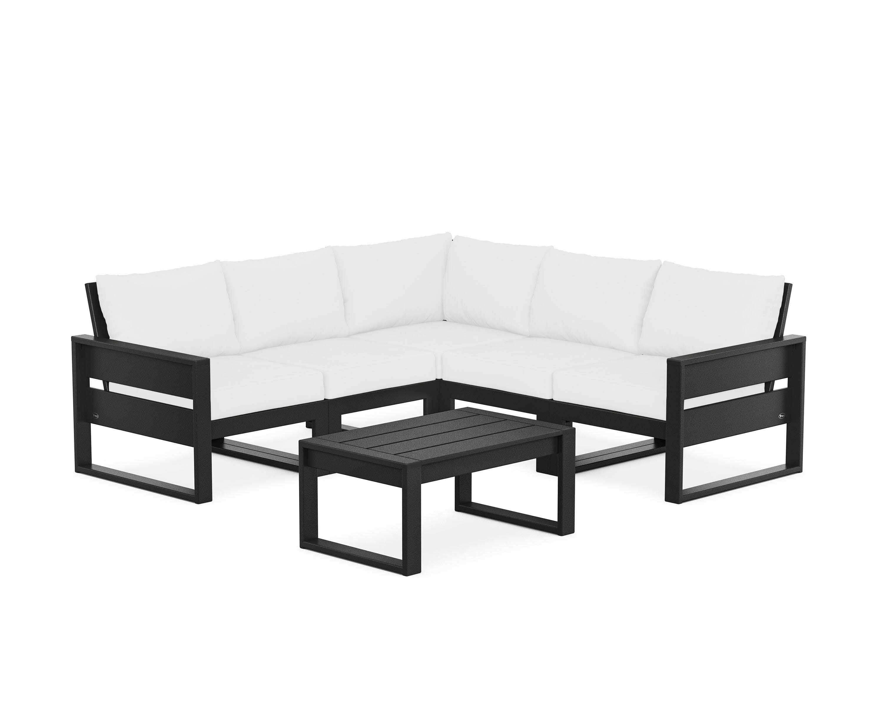 Eastport 6-Piece Deep Seating Sectional + Coffee Table Set in Charcoal Black / Natural