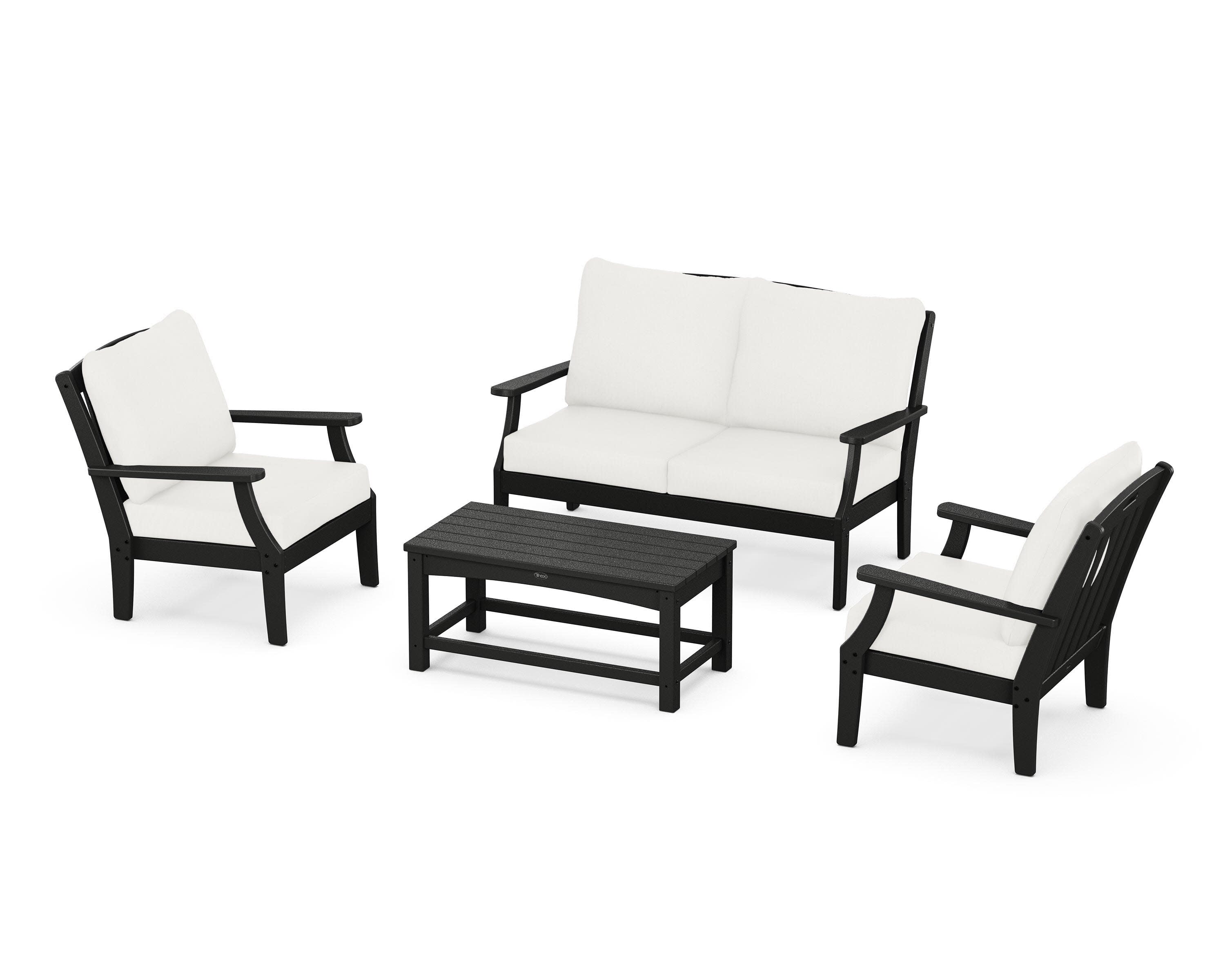 Yacht Club 4-Piece Deep Seating Chair Set in Charcoal Black / Natural Linen