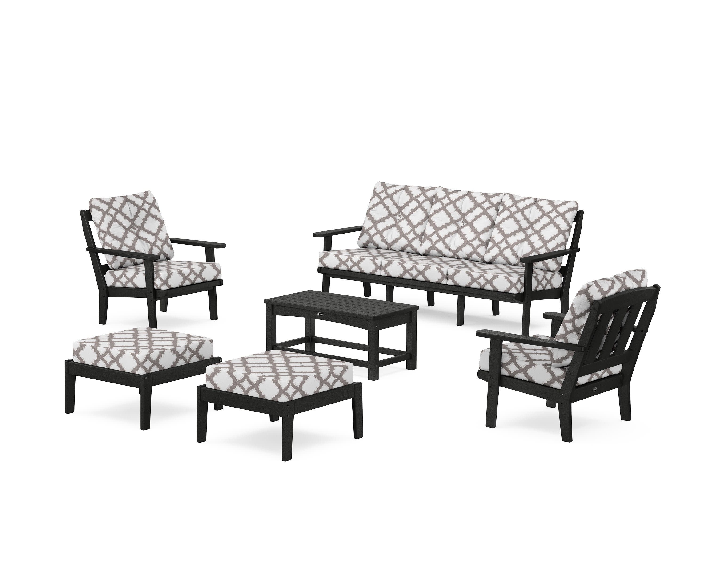 Cape Cod 6-Piece Lounge Sofa Set in Charcoal Black / Trellis Grey Mist