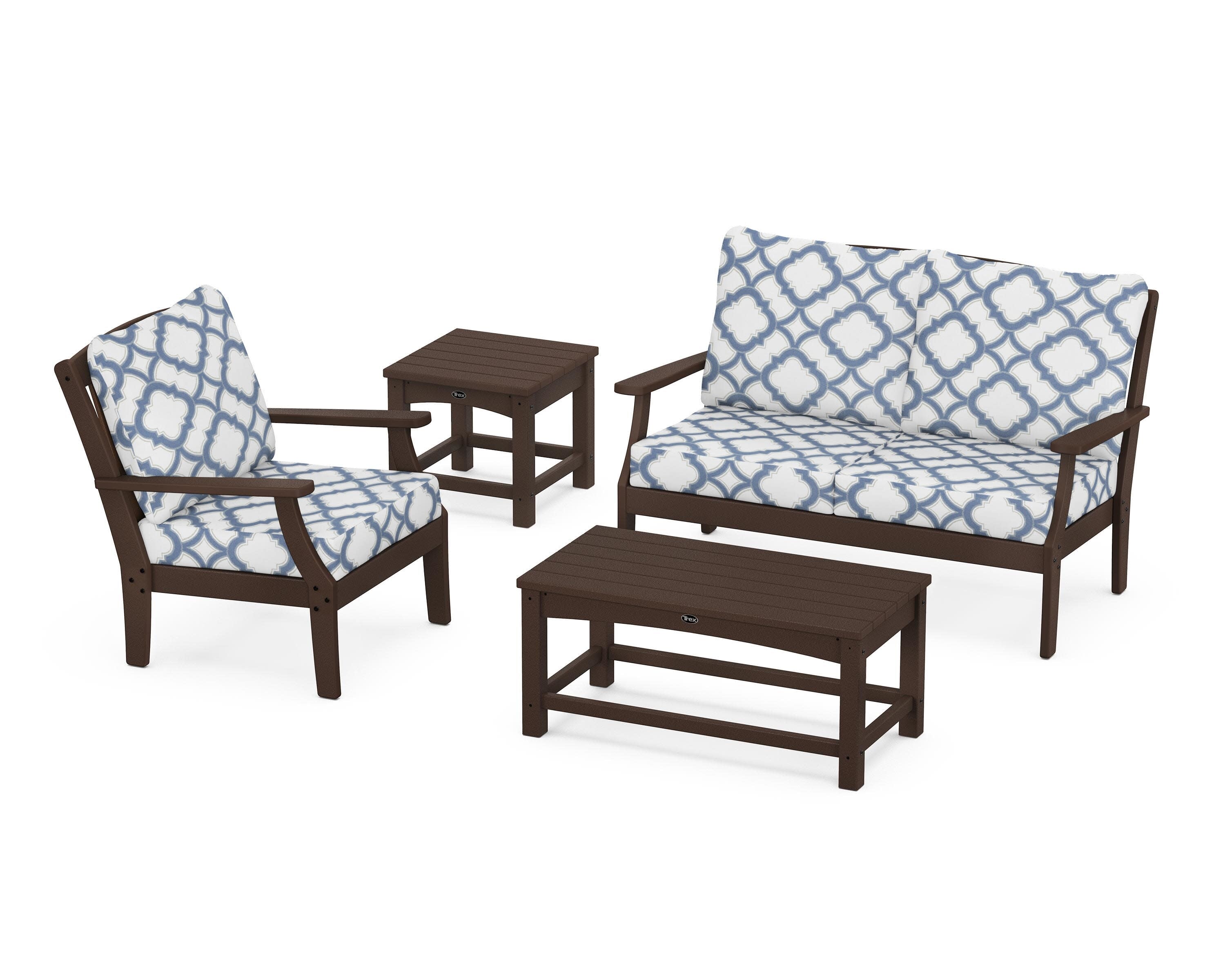 Yacht Club 4-Piece Deep Seating Set in Vintage Lantern / Trellis Sky Blue