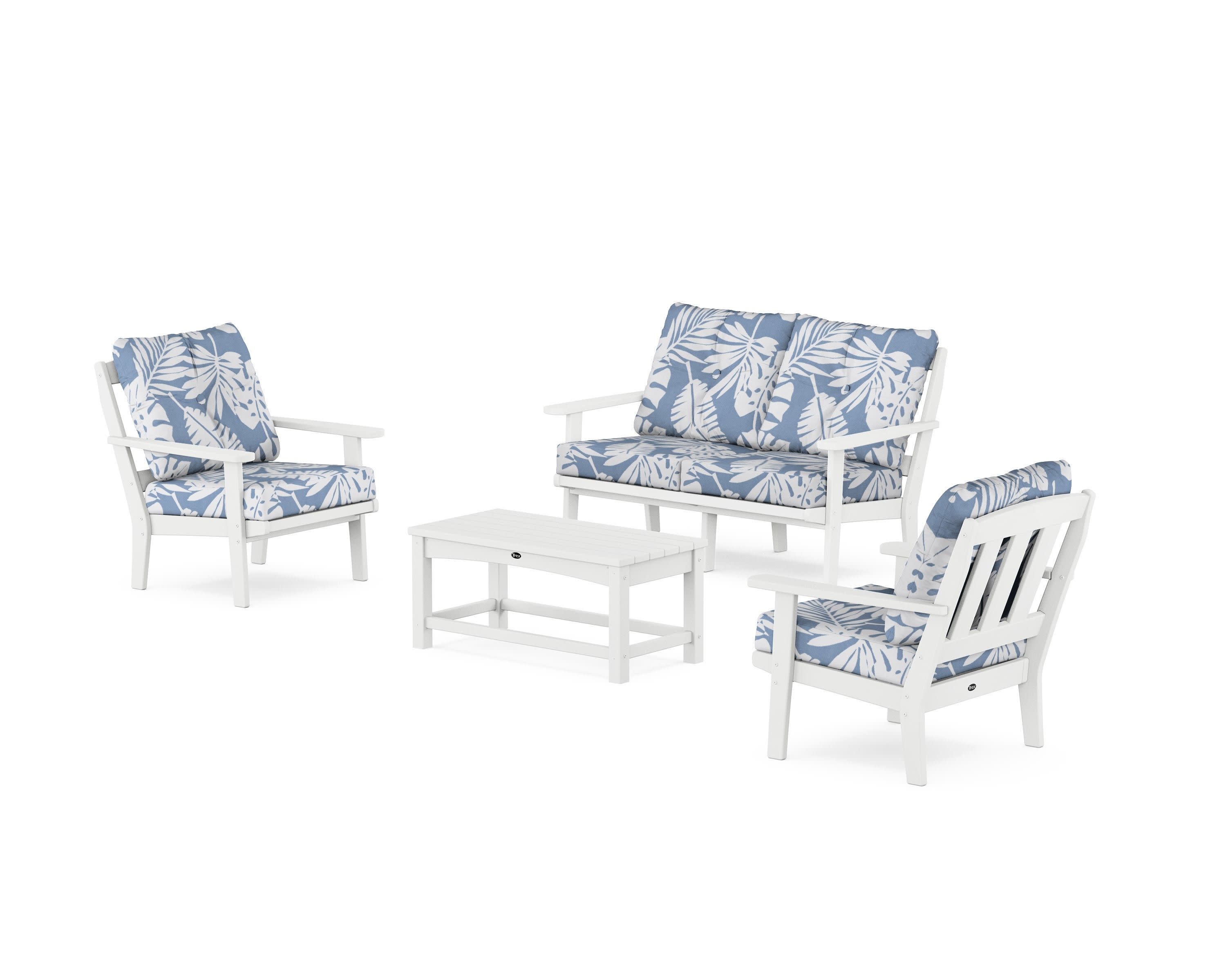 Cape Cod 4-Piece Deep Seating Set with Loveseat in Classic White / Leaf Sky Blue