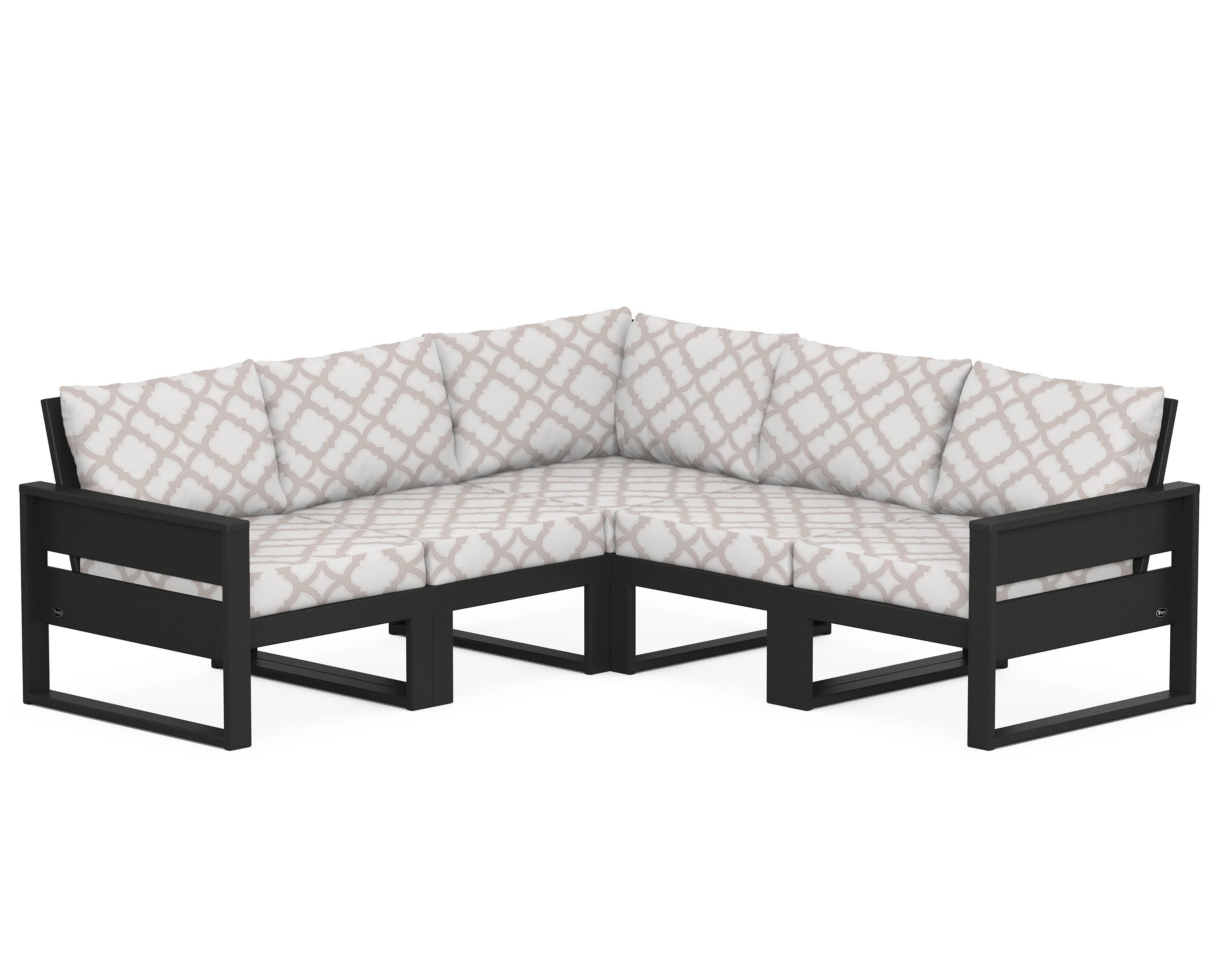 Eastport 5-Piece Sectional in Charcoal Black / Trellis Dune Burlap