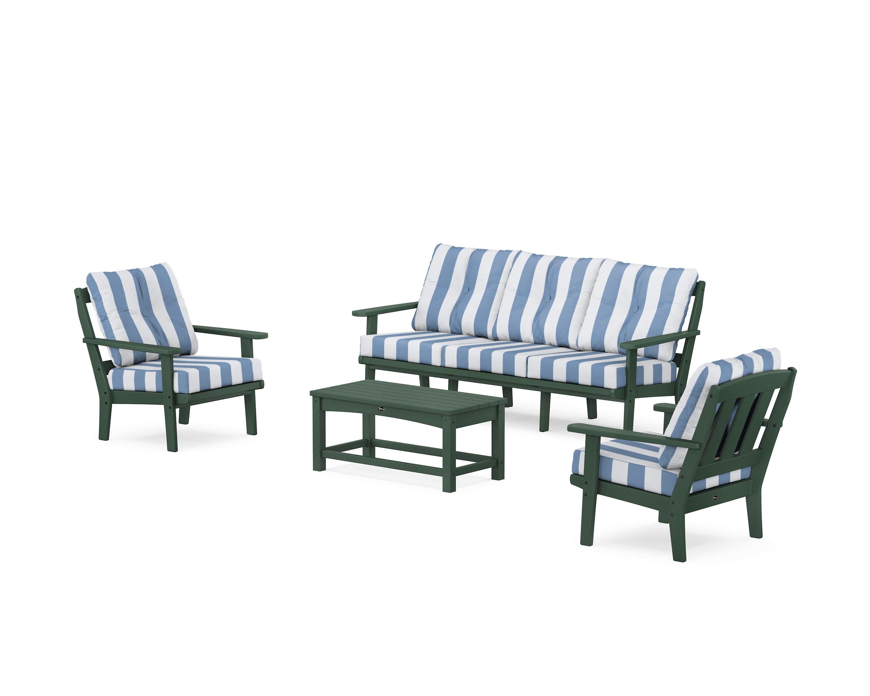 Cape Cod 4-Piece Deep Seating Set with Sofa in Rainforest Canopy / Cabana Stripe Sky Blue