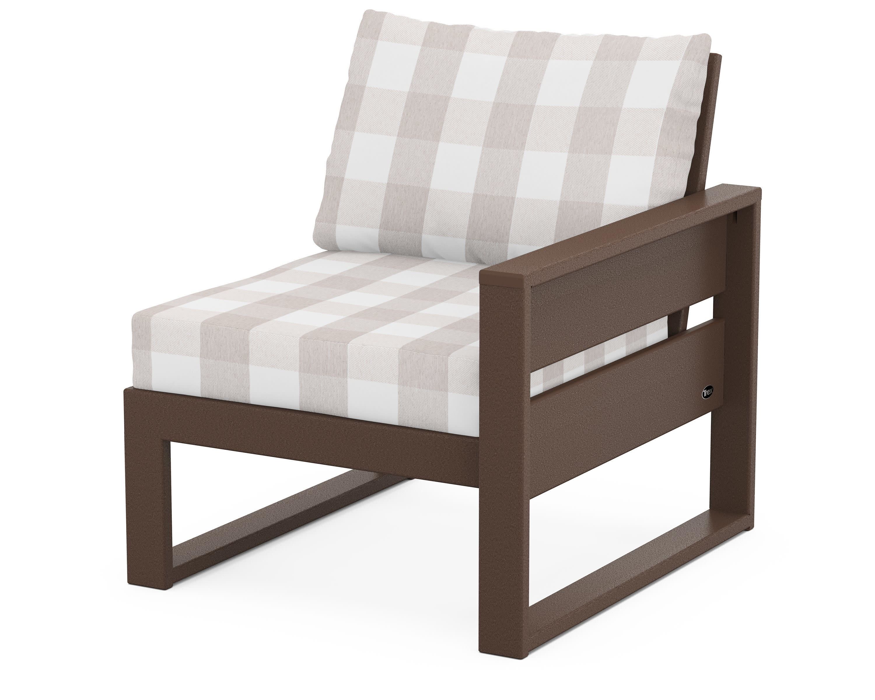 Eastport Modular Right Arm Chair in Vintage Lantern / Buffalo Plaid Dune Burlap