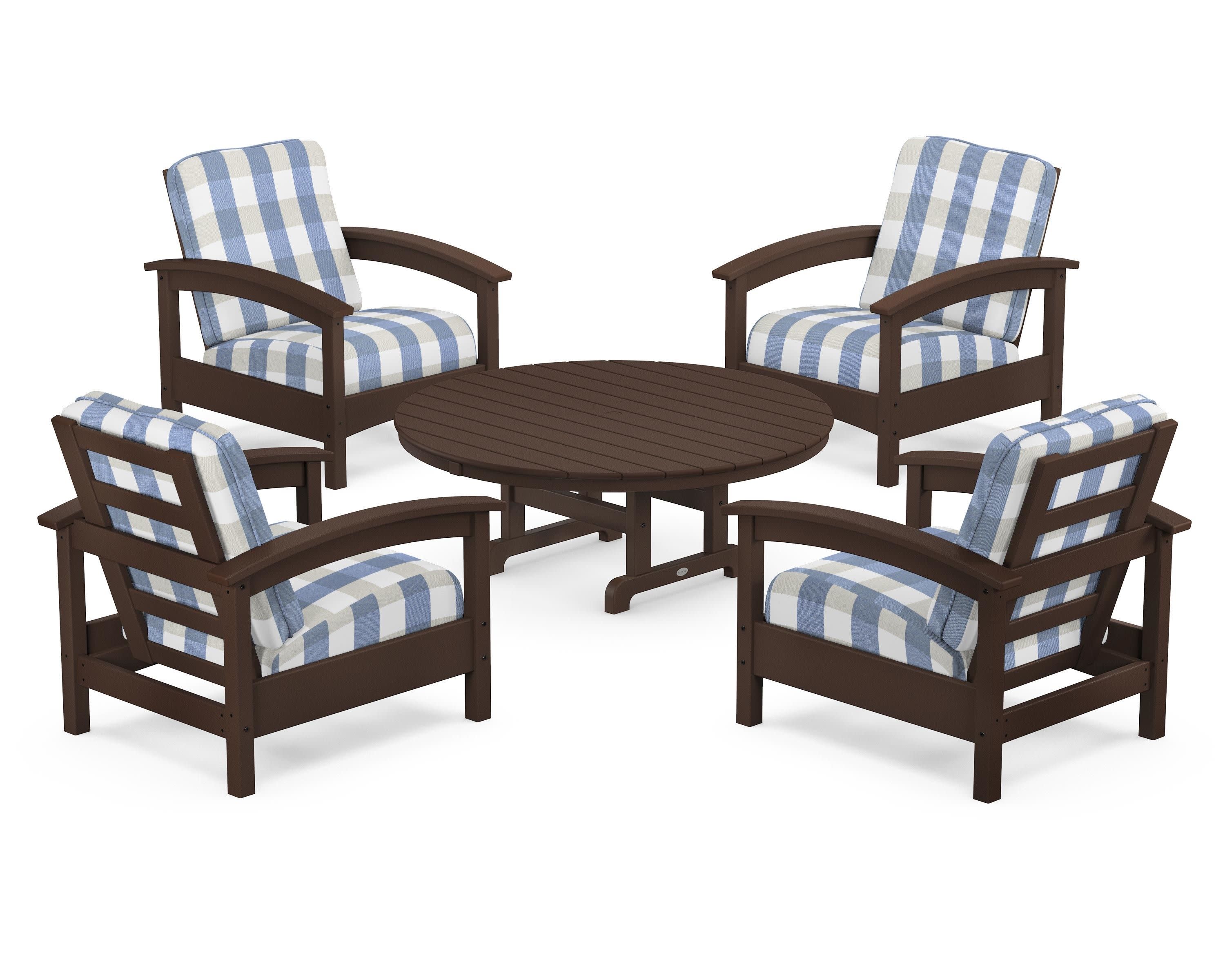 Rockport 5-Piece Deep Seating Set in Vintage Lantern / Buffalo Plaid Sky Blue