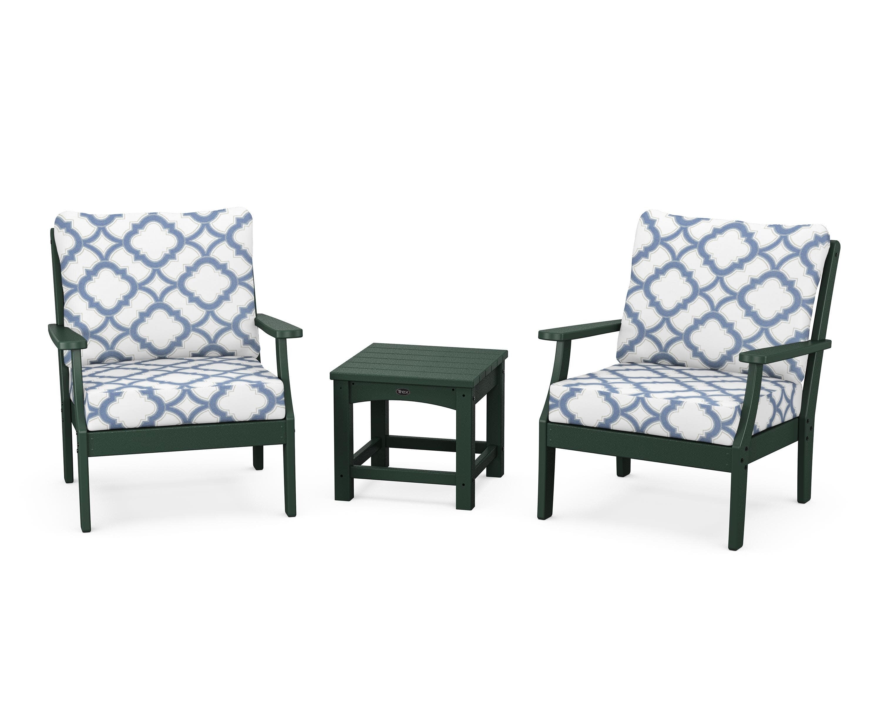 Yacht Club 3-Piece Deep Seating Set in Rainforest Canopy / Trellis Sky Blue